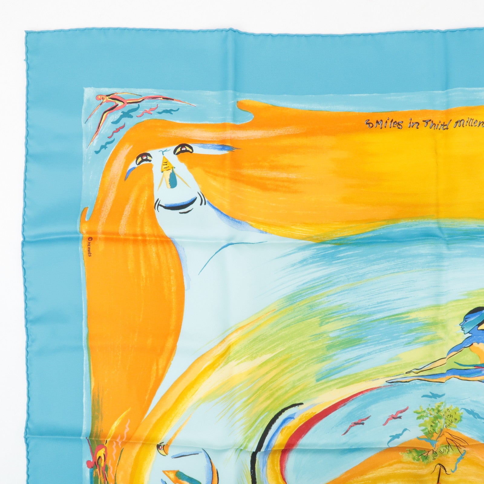 HERMES Carre 90 Silk 100% Scarf Smiles in Third Millenary Used