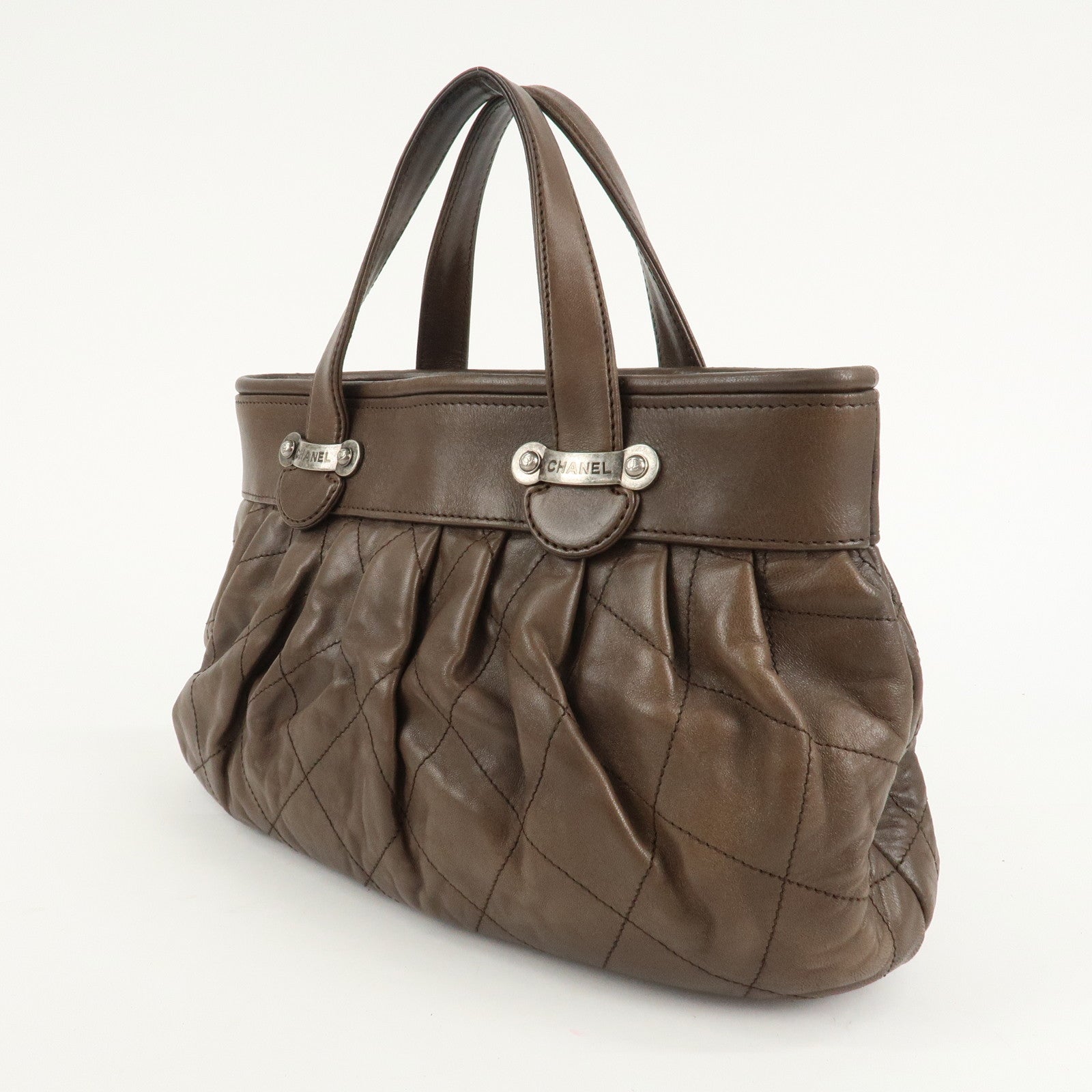 CHANEL Matelasse Leather Hand Bag Tote Bag Brown Used