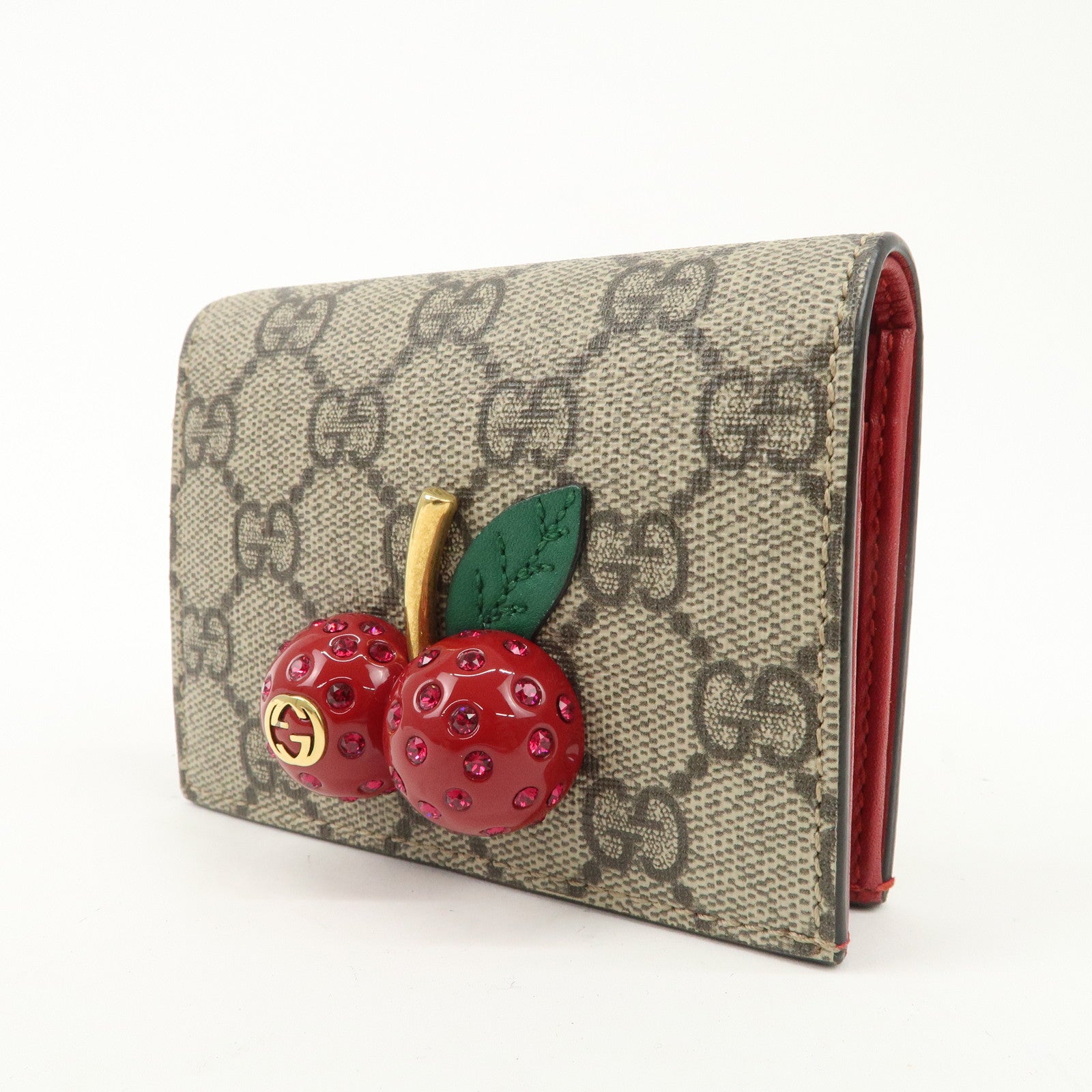 GUCCI Cherry Interlocking G GG Supreme Compact Wallet 476050 Used