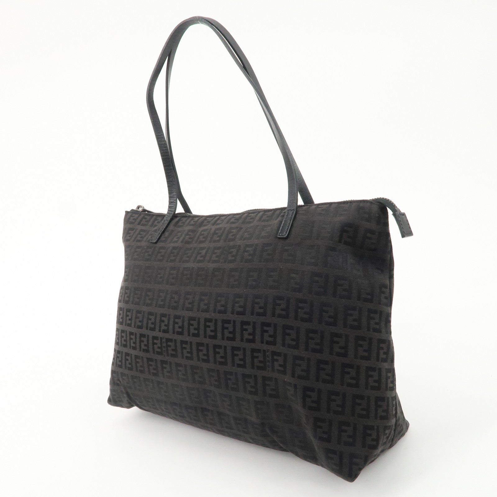 FENDI Zucchino Canvas Leather Tote Bag Brown Black 8BH023 Used