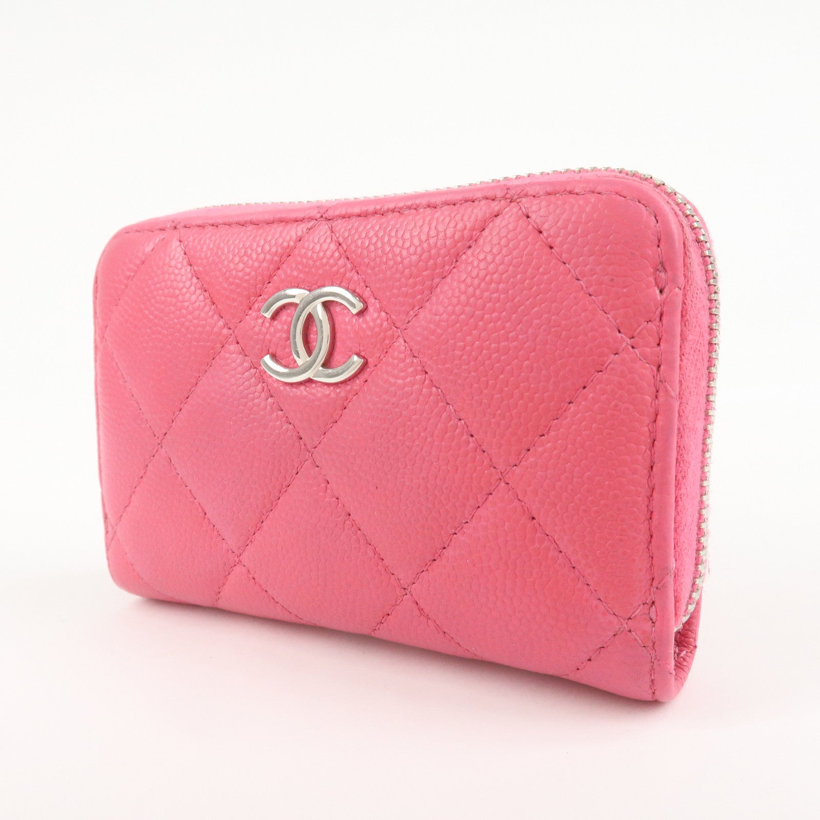 CHANEL Matelasse Caviar Skin Zippy Around Coin Purse Pink Used