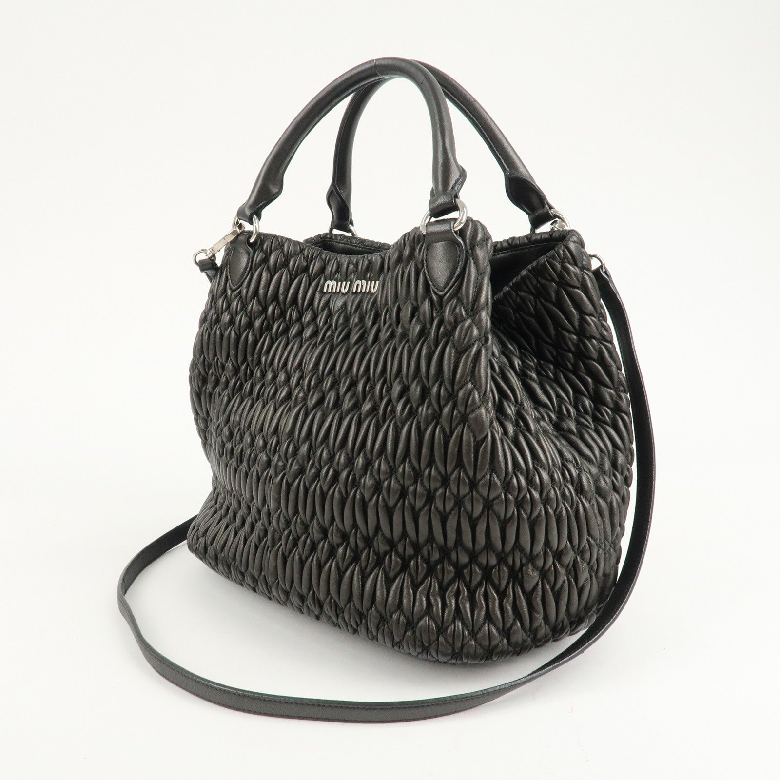 MIU MIU Matelasse Leather 2WAY Bag Hand Bag Black RN0896 Used