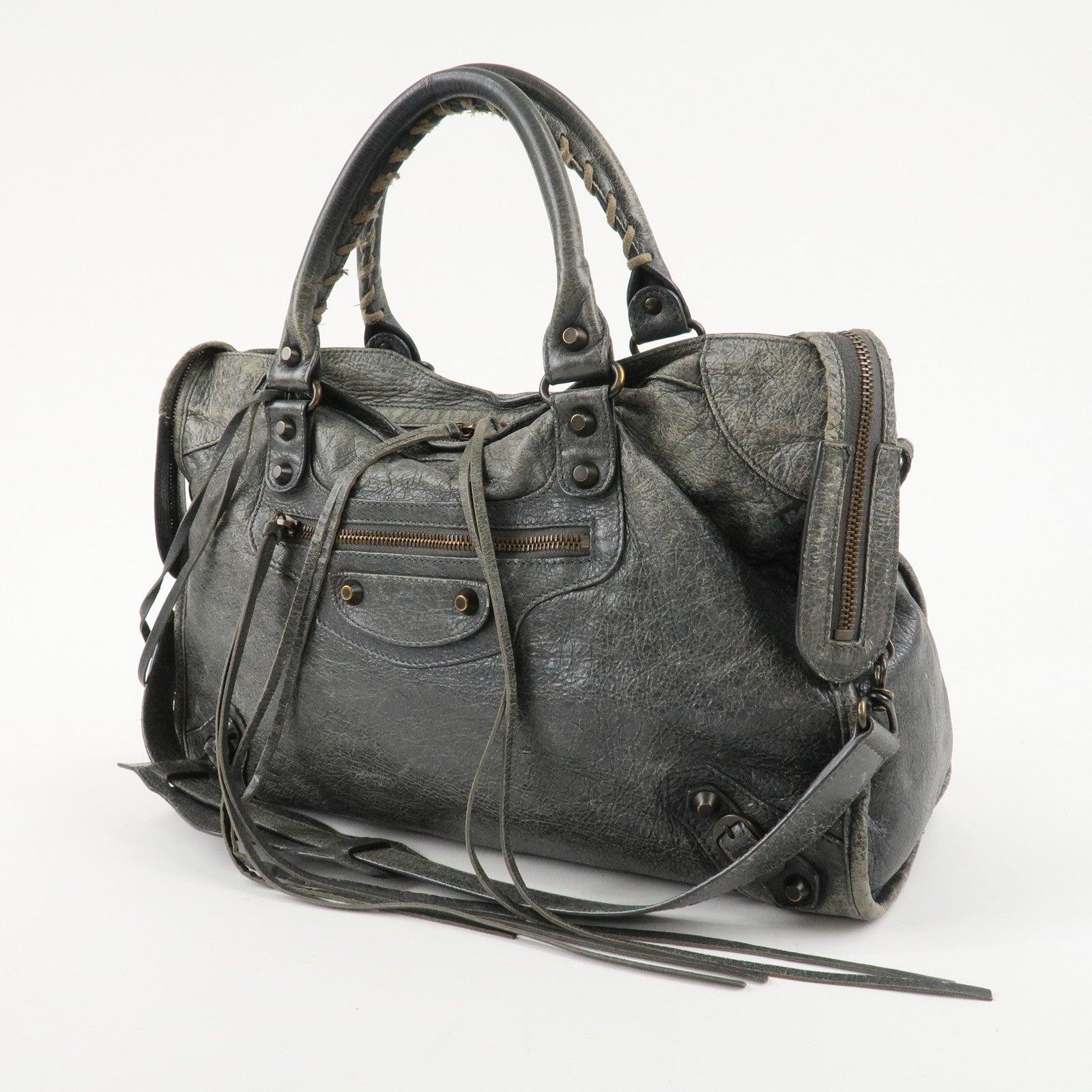 BALENCIAGA The City Leather 2Way Shoulder Bag Gray 115748 Used