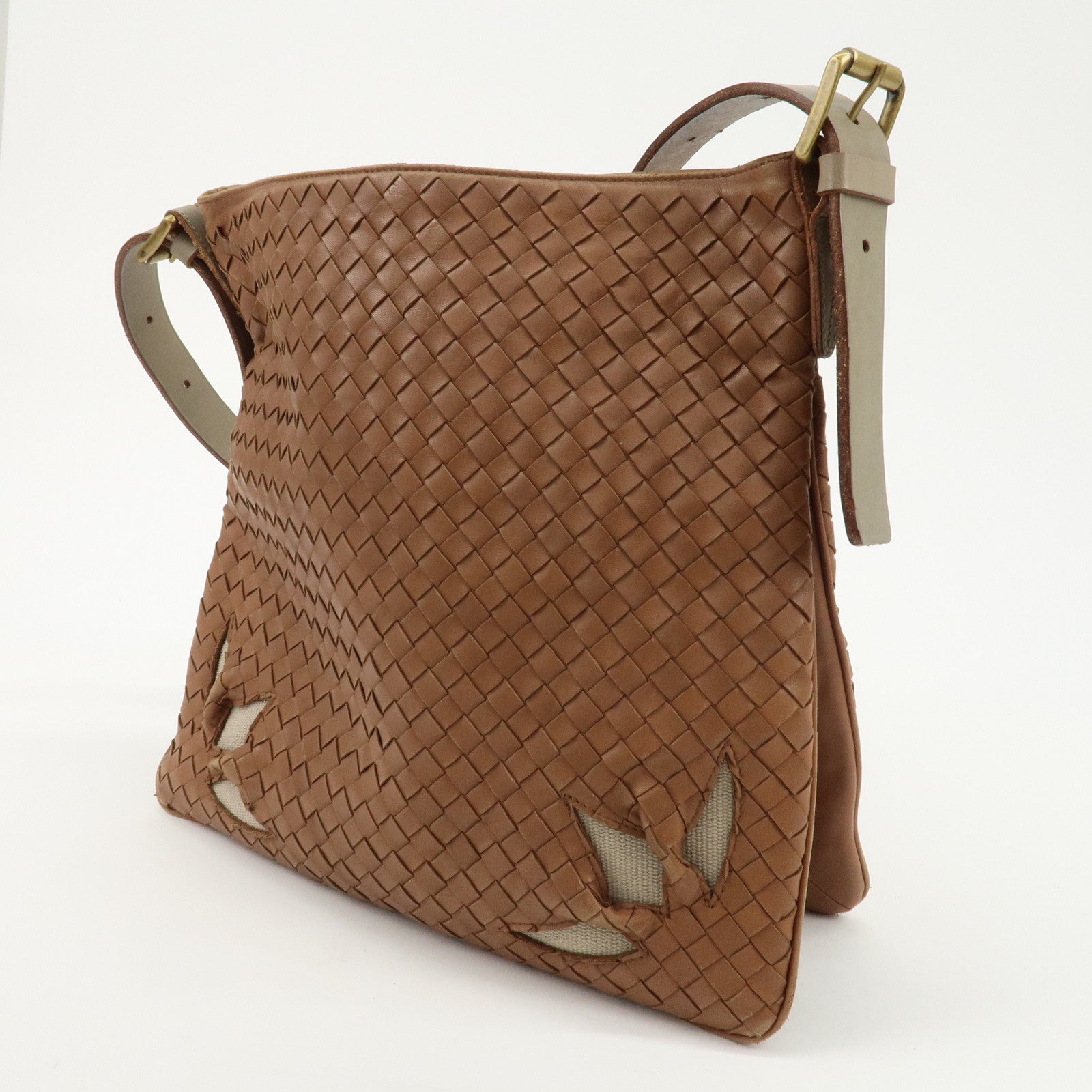 BOTTEGA VENETA Intrecciato Leather Shoulder Bag Brown Used