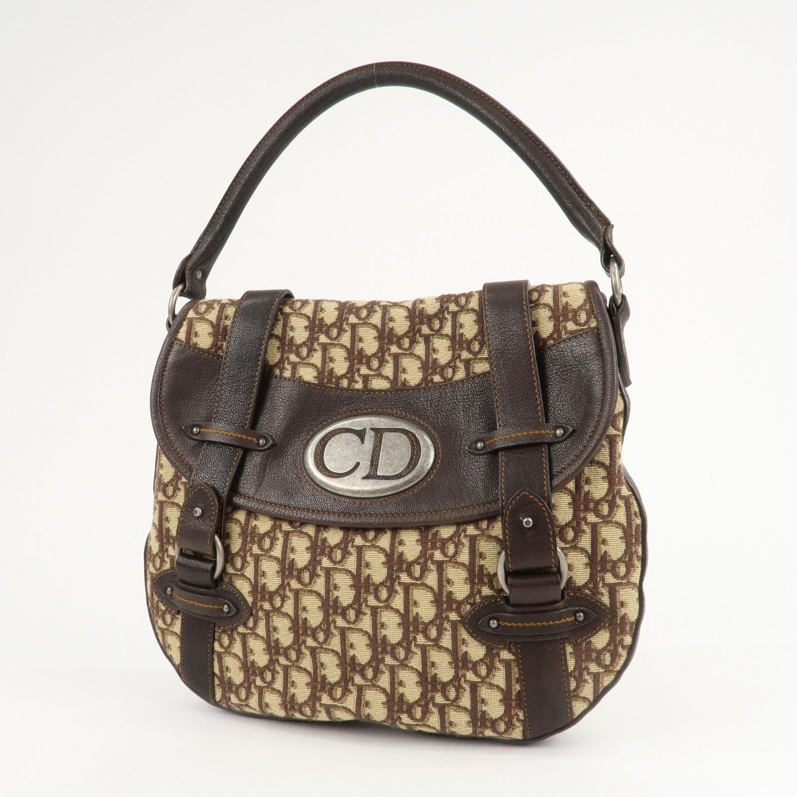 Christian Dior Trotter Canvas Leather Shoulder Bag Brown Used