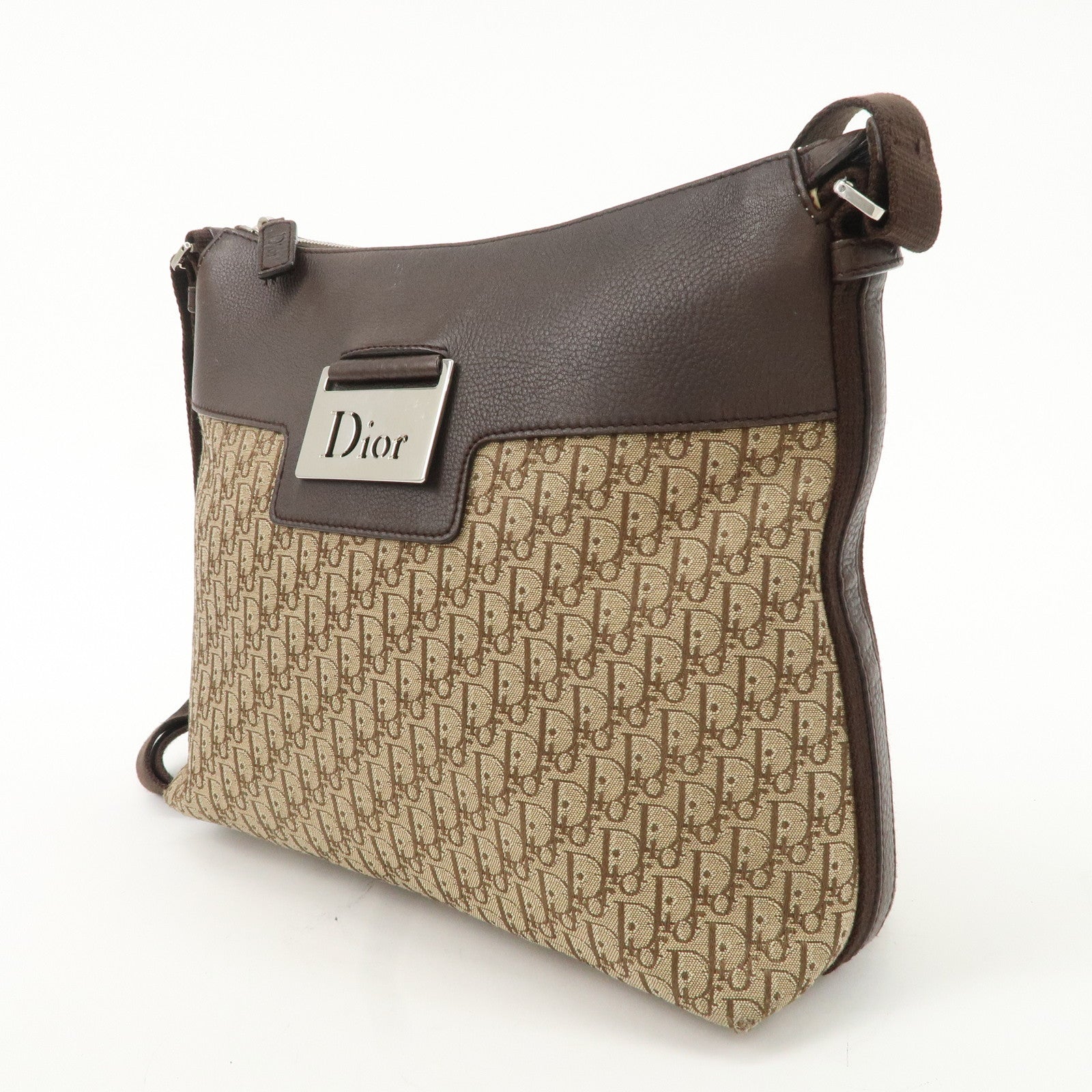 Christian Dior Trotter Canvas Leather Shoulder Bag Beige Brown Used