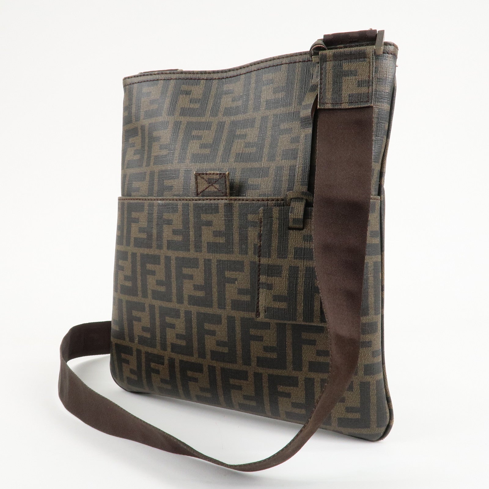 FENDI Zucca Print PVC Shoulder Bag Khaki Black 7VA207 Used