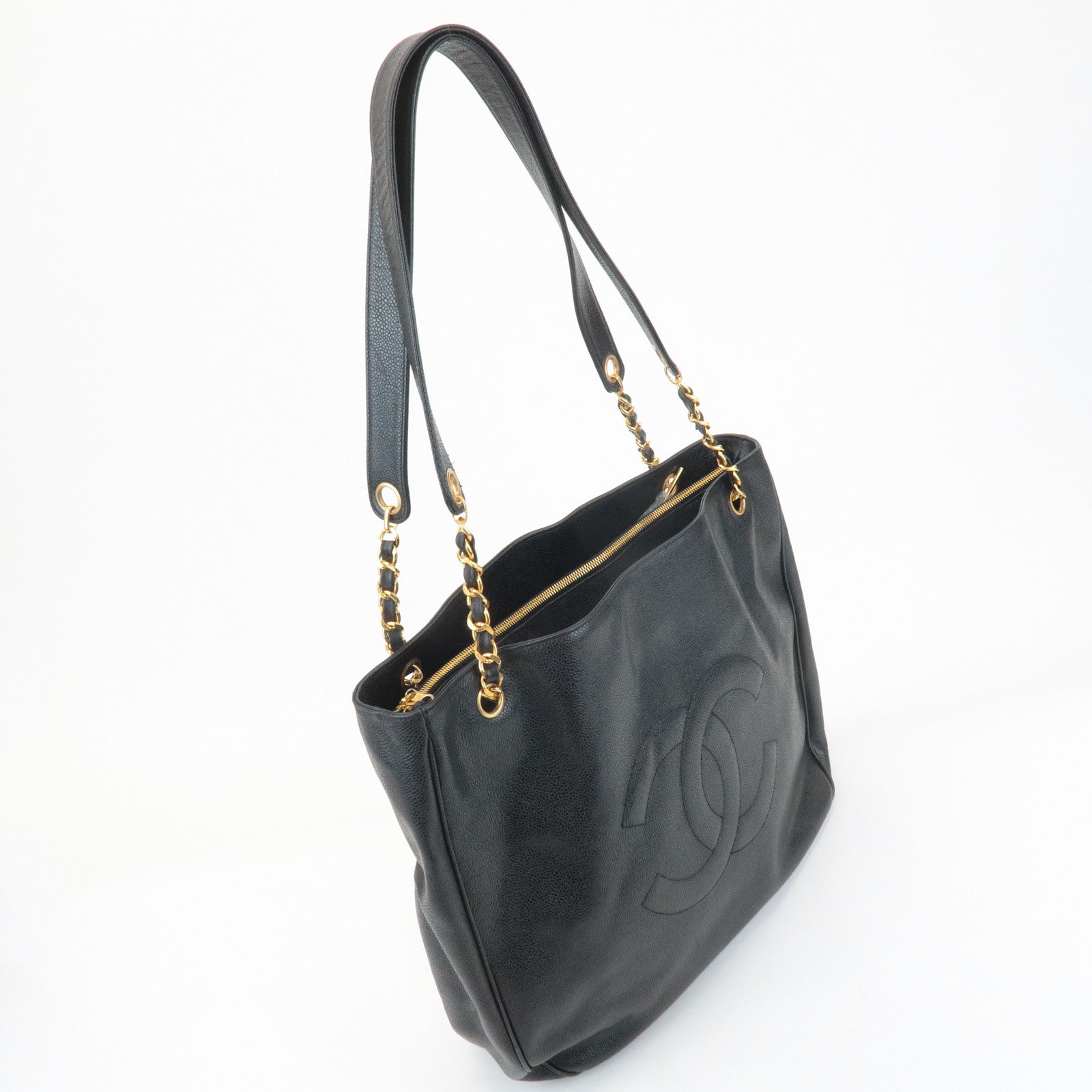 CHANEL COCO Mark Caviar Skin Chain Shoulder Bag Gold Hardware Used