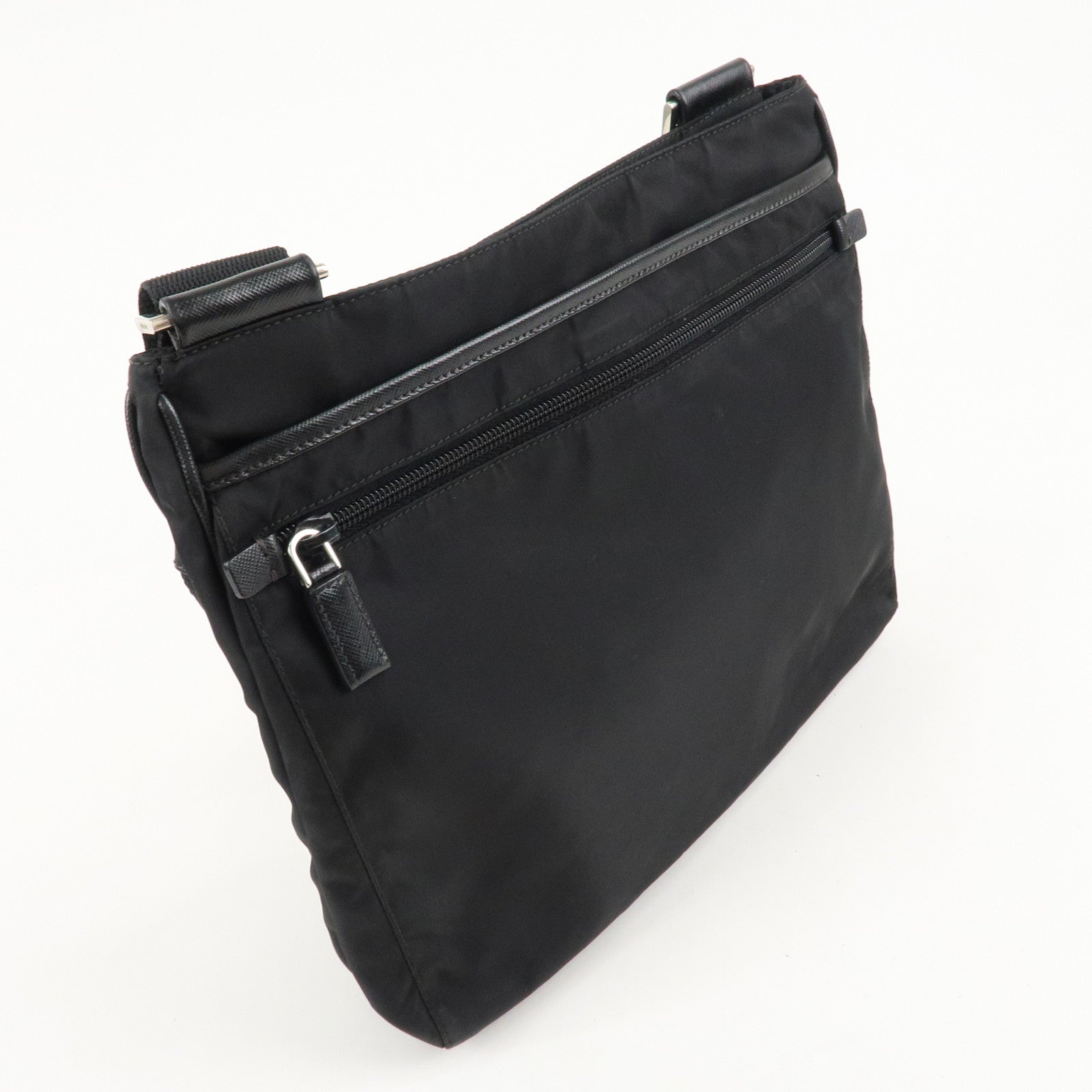 PRADA Logo Nylon Leather Shoulder Bag Crossbody Bag Black Used