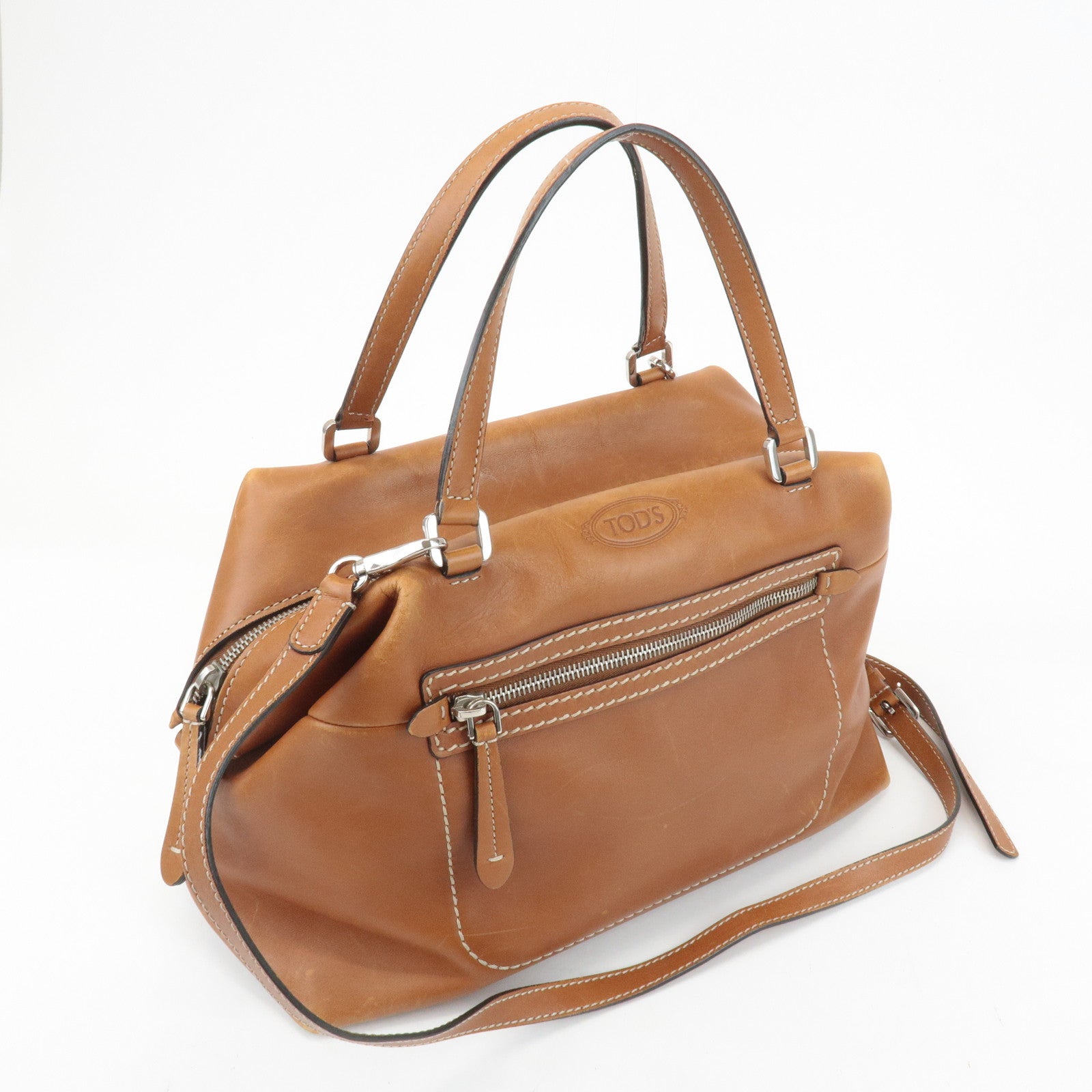 TOD'S Leather 2Way Bag Hand Bag Brown Used