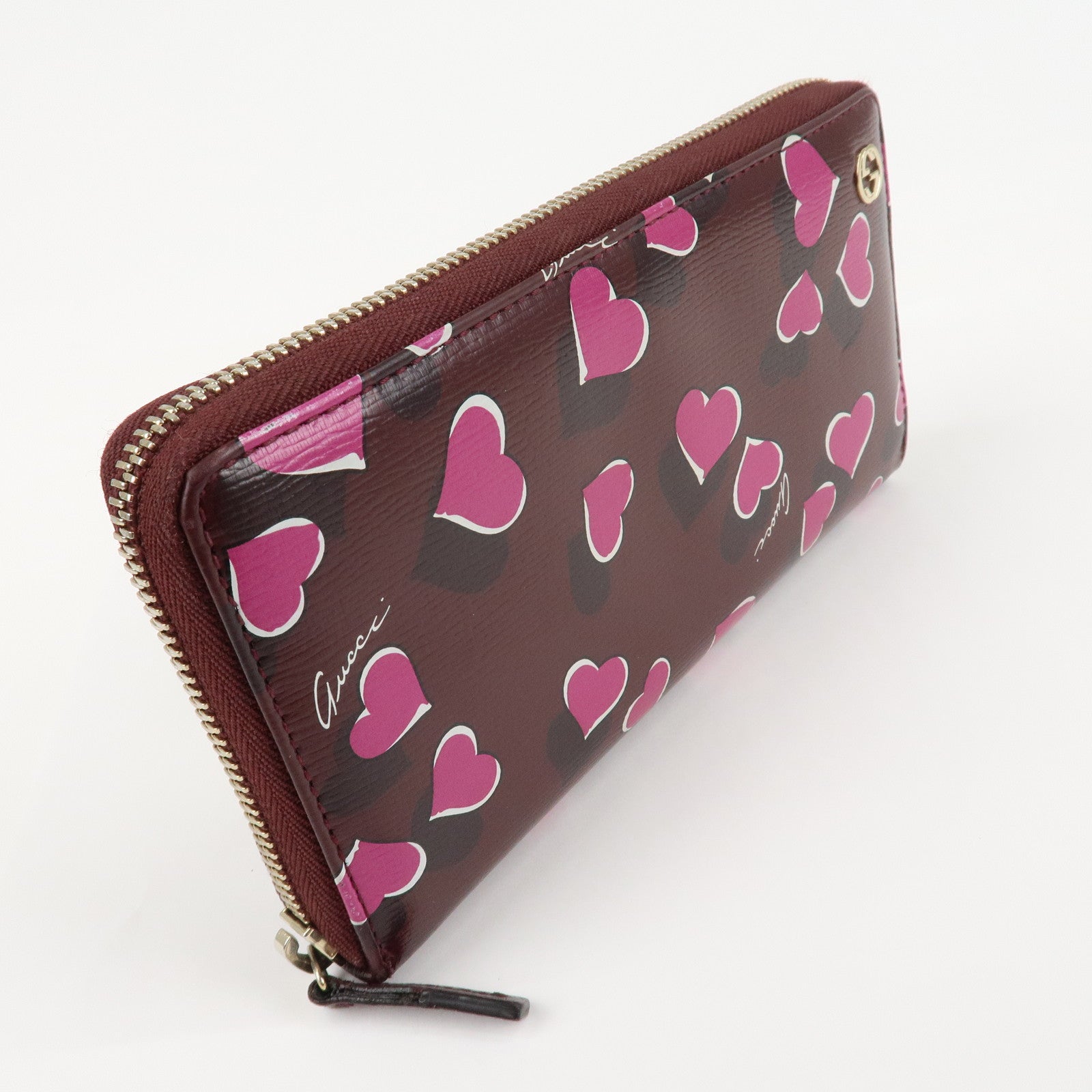 GUCCI Interlocking G Leather Long Wallet Heartbeat Print 309705 Used