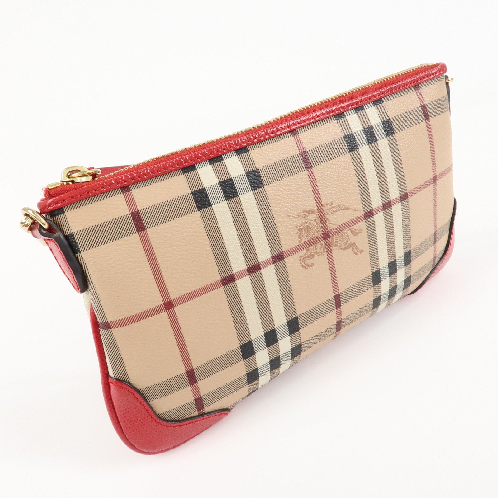 BURBERRY PVC Leather Nova Plaid Shoulder Bag Beige Red Used