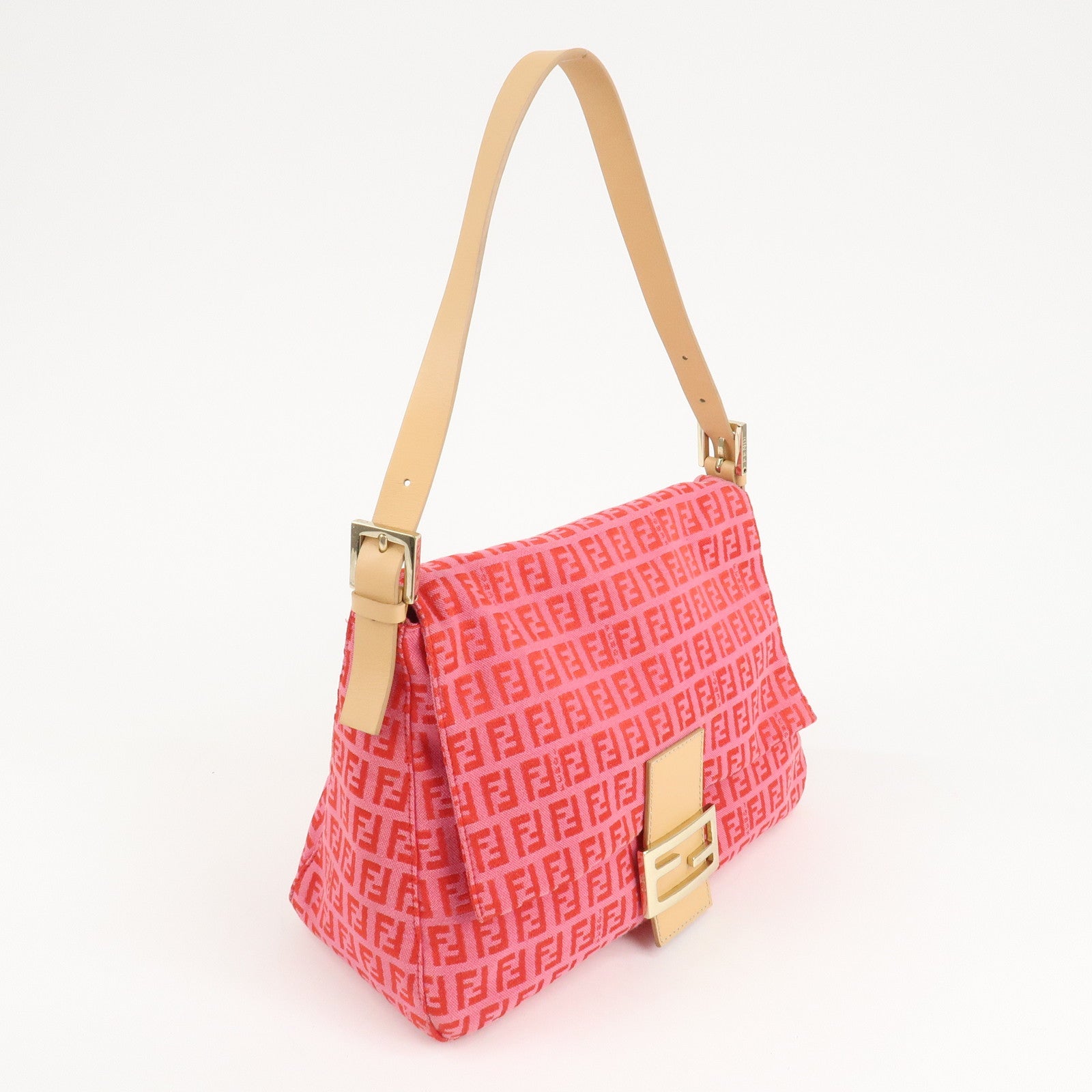 FENDI Mamma Baguette Zucchino Canvas Leather Shoulder Bag 8BR001 Used