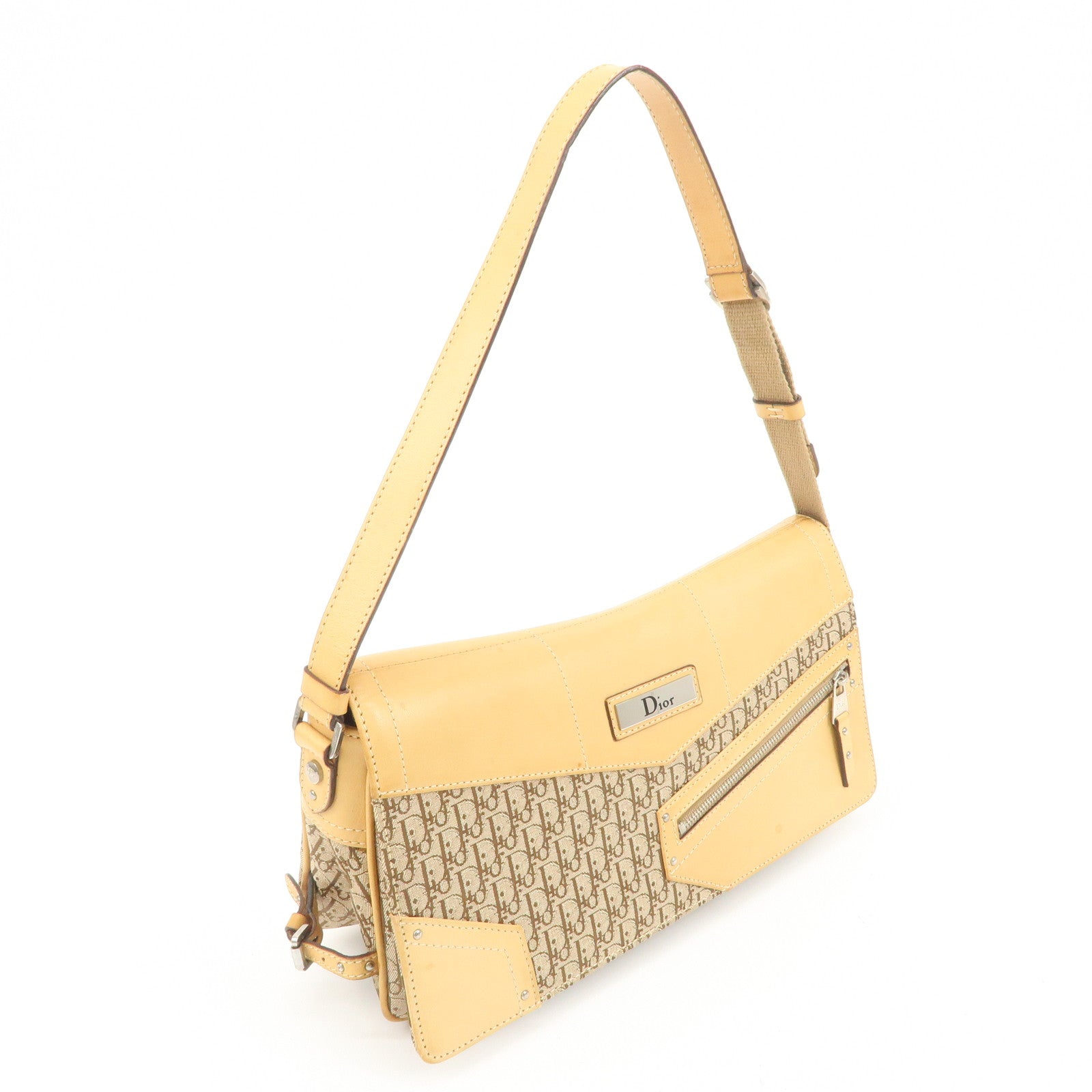 Christian Dior Trotter Canvas Leather Shoulder Bag Beige Used