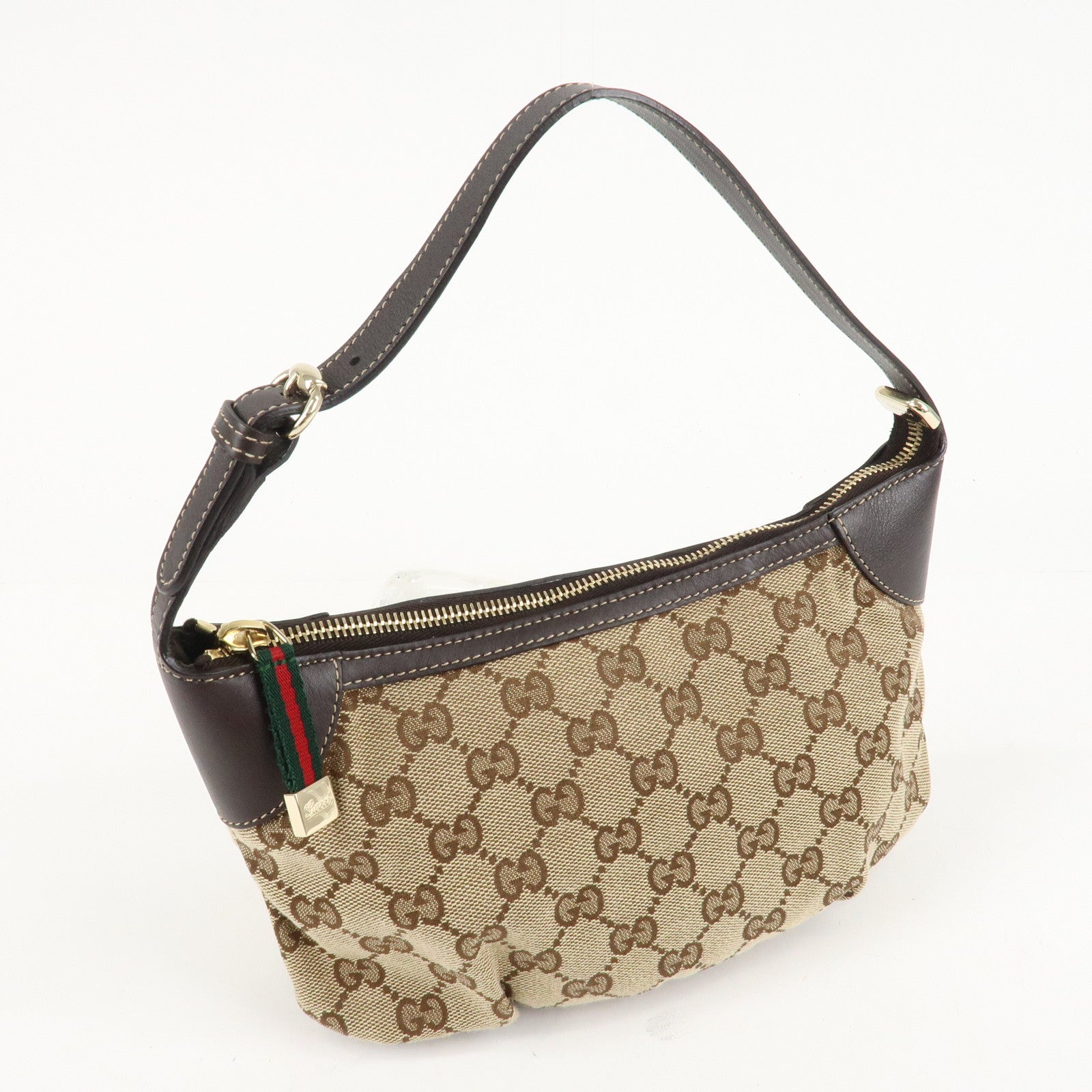 GUCCI Sherry GG Canvas Leather Shoulder Bag Beige Brown 224093 Used