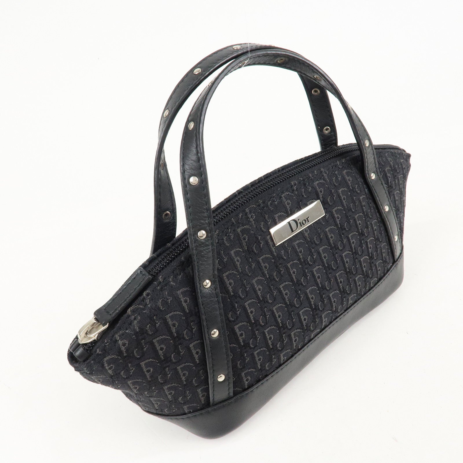 Christian Dior Trotter Canvas Leather Shoulder Bag Hand Bag Black Used