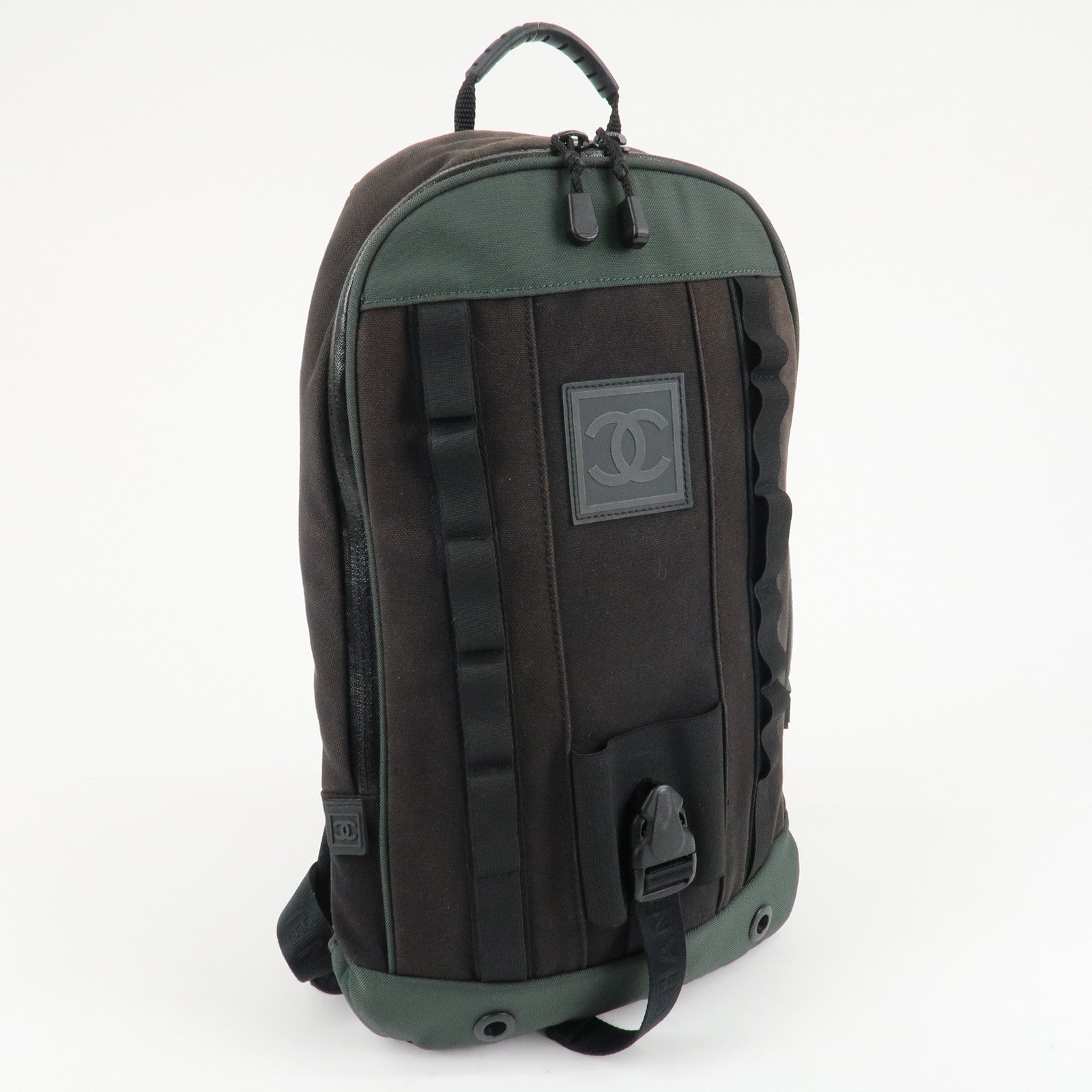 CHANEL CHANEL Sports Canvas Backpack Black Green Used