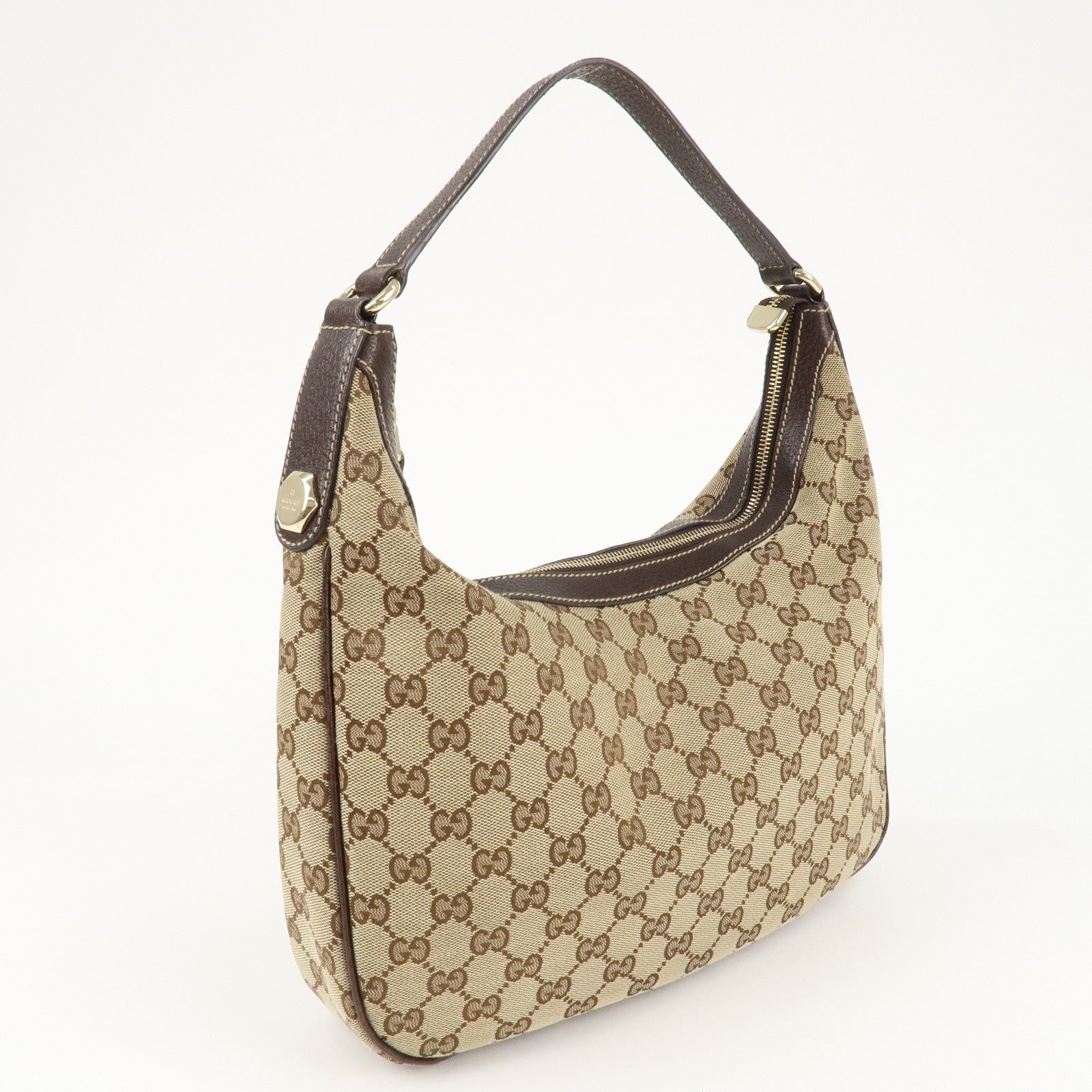GUCCO GG canvas leather shoulder bag Beige Brown 153010 Used