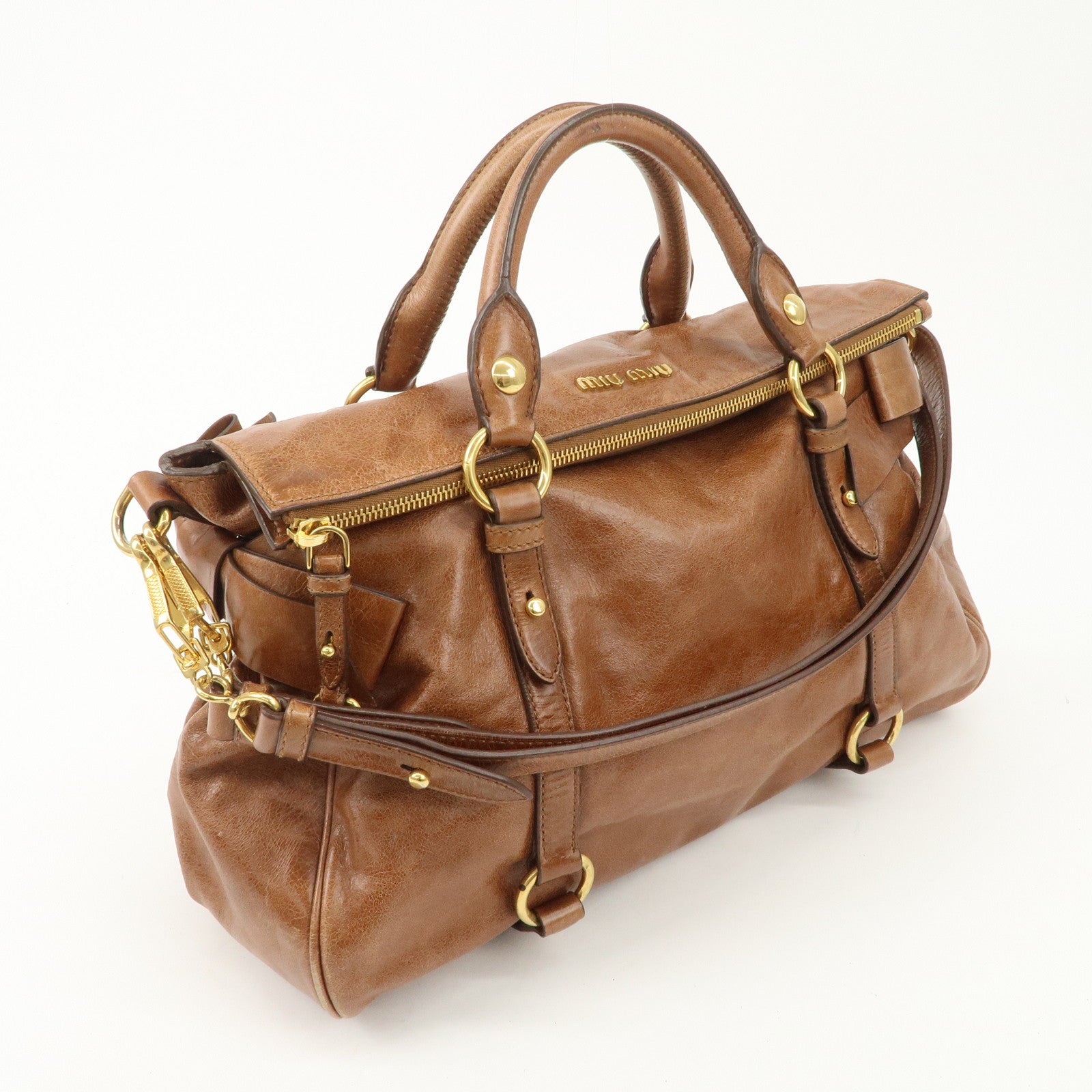 MIU MIU Leather 2Way Bag Shoulder Bag Hand Bag Brown Used
