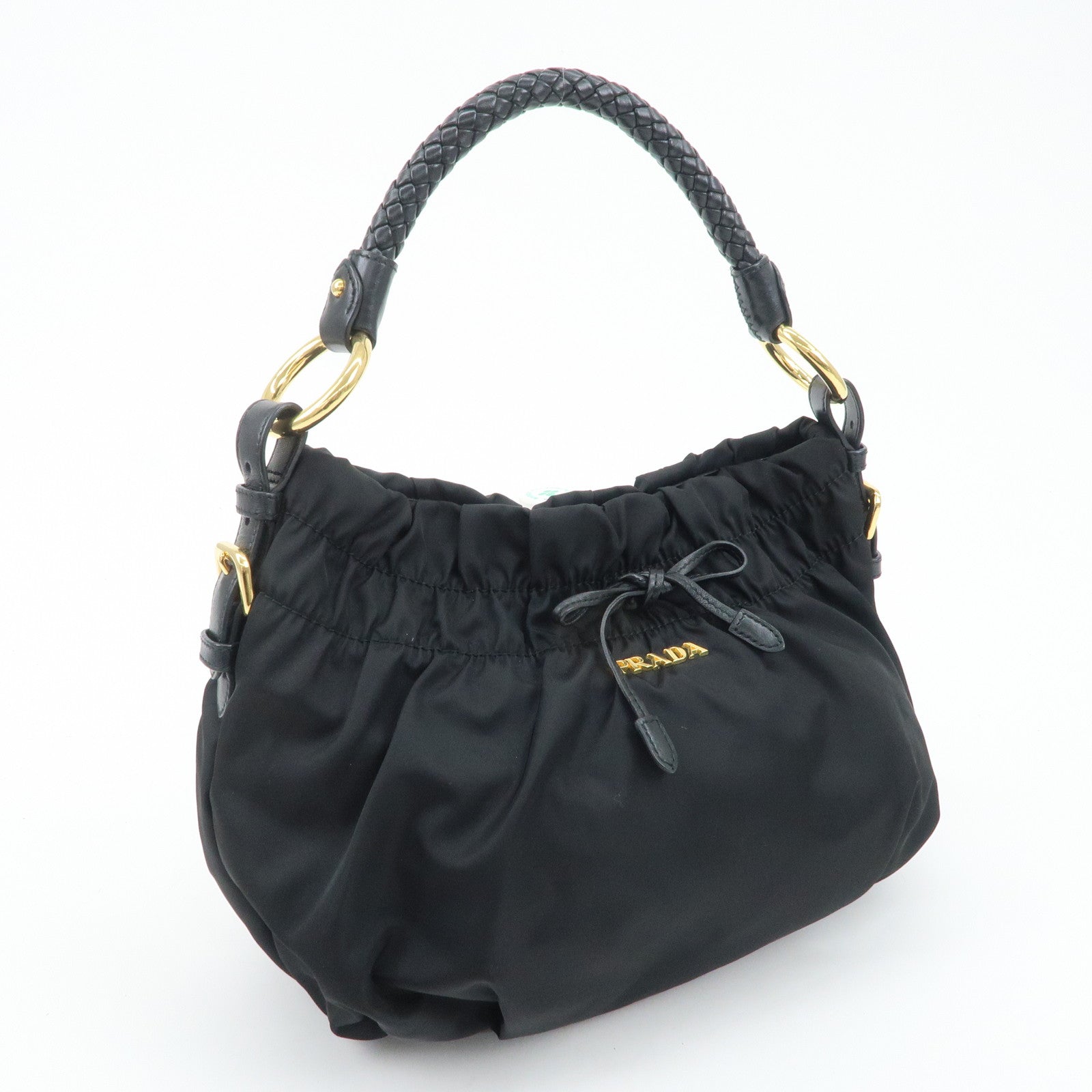 PRADA Nylon Leather Shoulder Bag Black Used