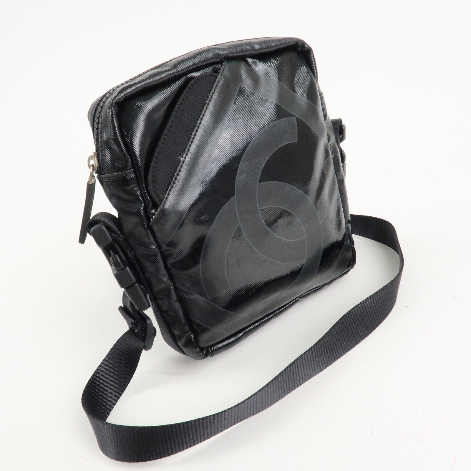 CHANEL Sports Enamel Coated Canvas COCO Mark Shoulder Bag A26568 Used