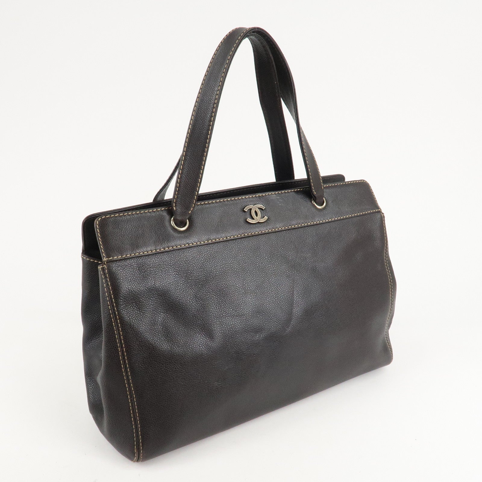 CHANEL COCO Mark Caviar Skin Hand Bag Tote Bag Brown Used