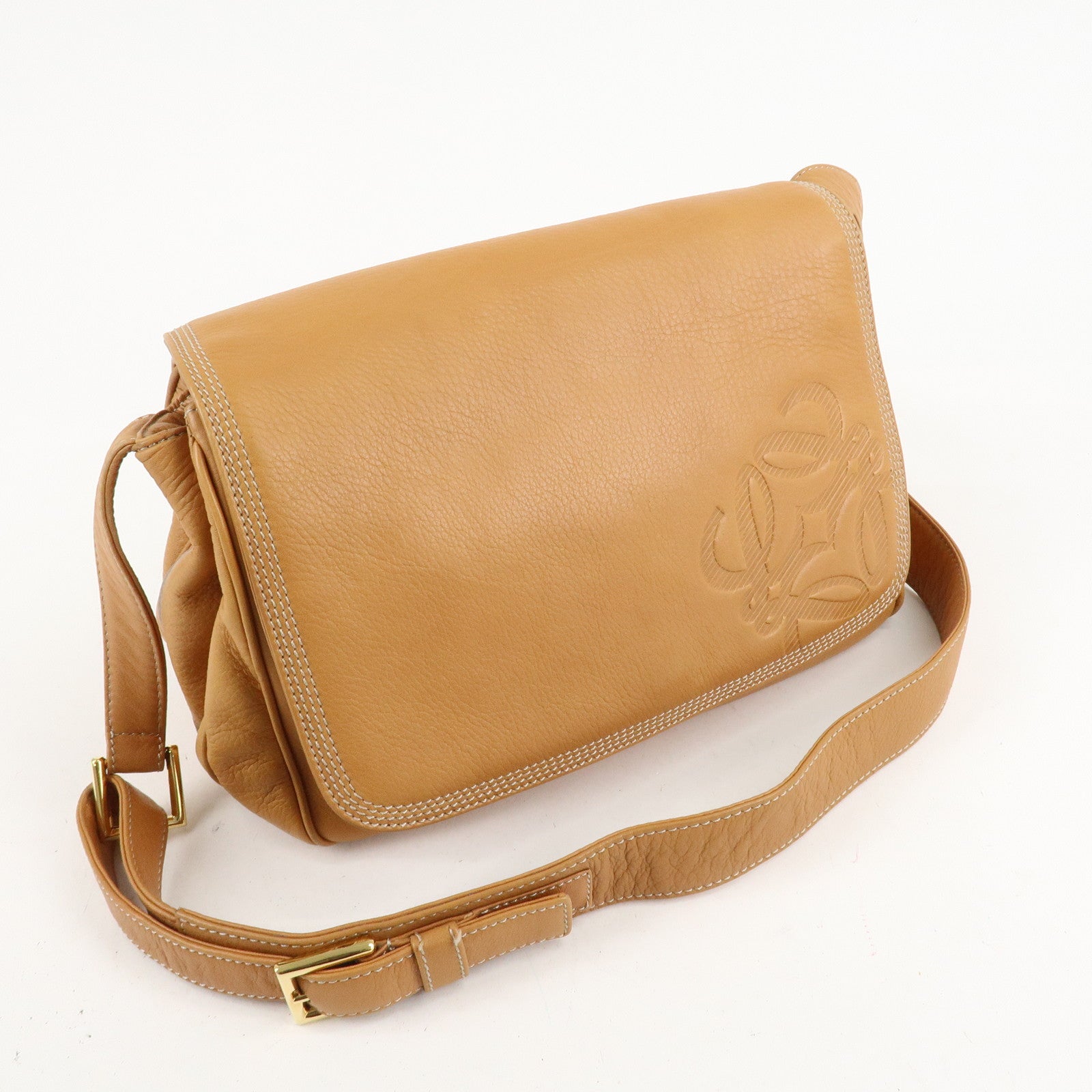LOEWE Anagram Leather Shoulder Bag Crossbody Bag Brown Used