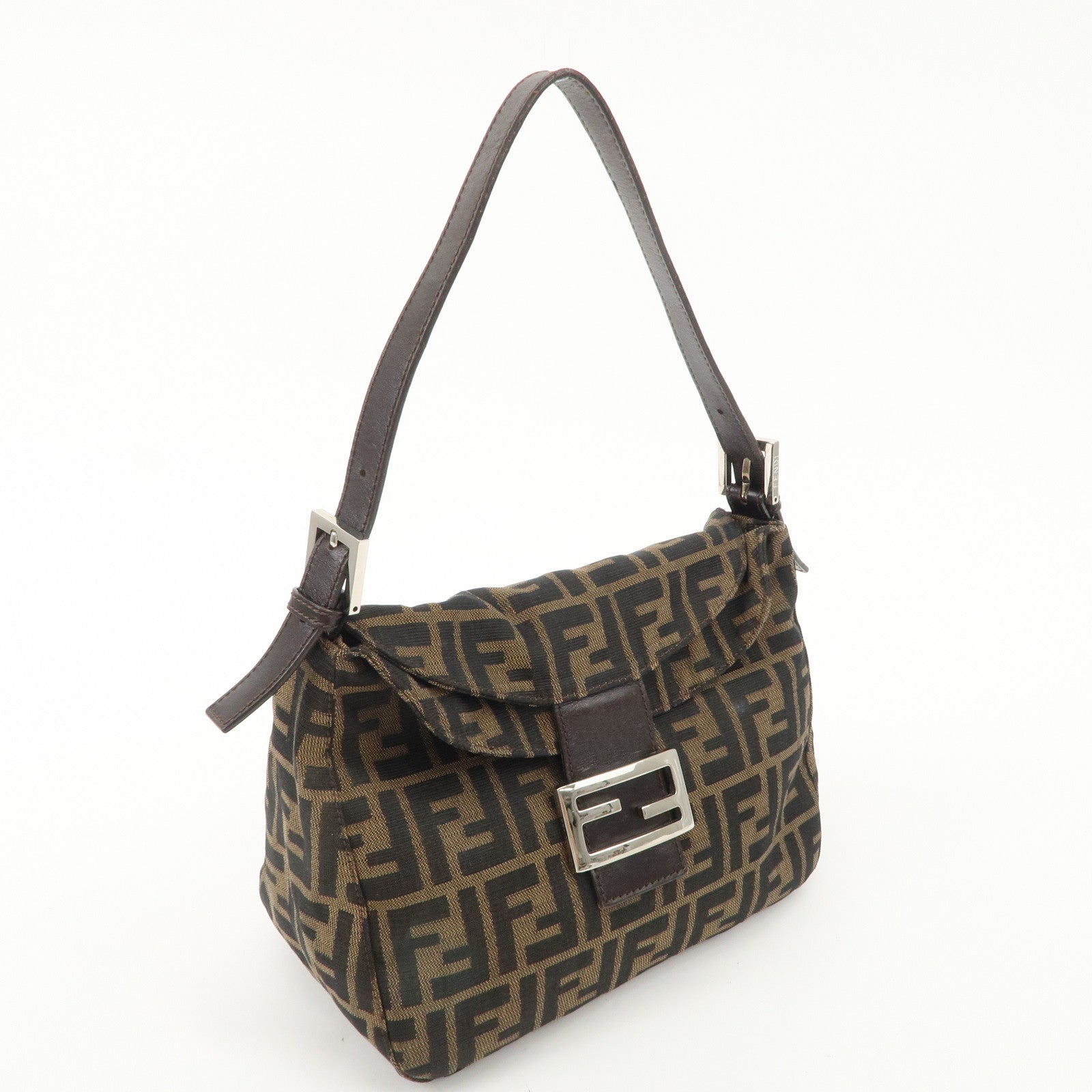 FENDI Zucca Canvas Leather Shoulder Bag Hand Bag 26423Used F/S Used