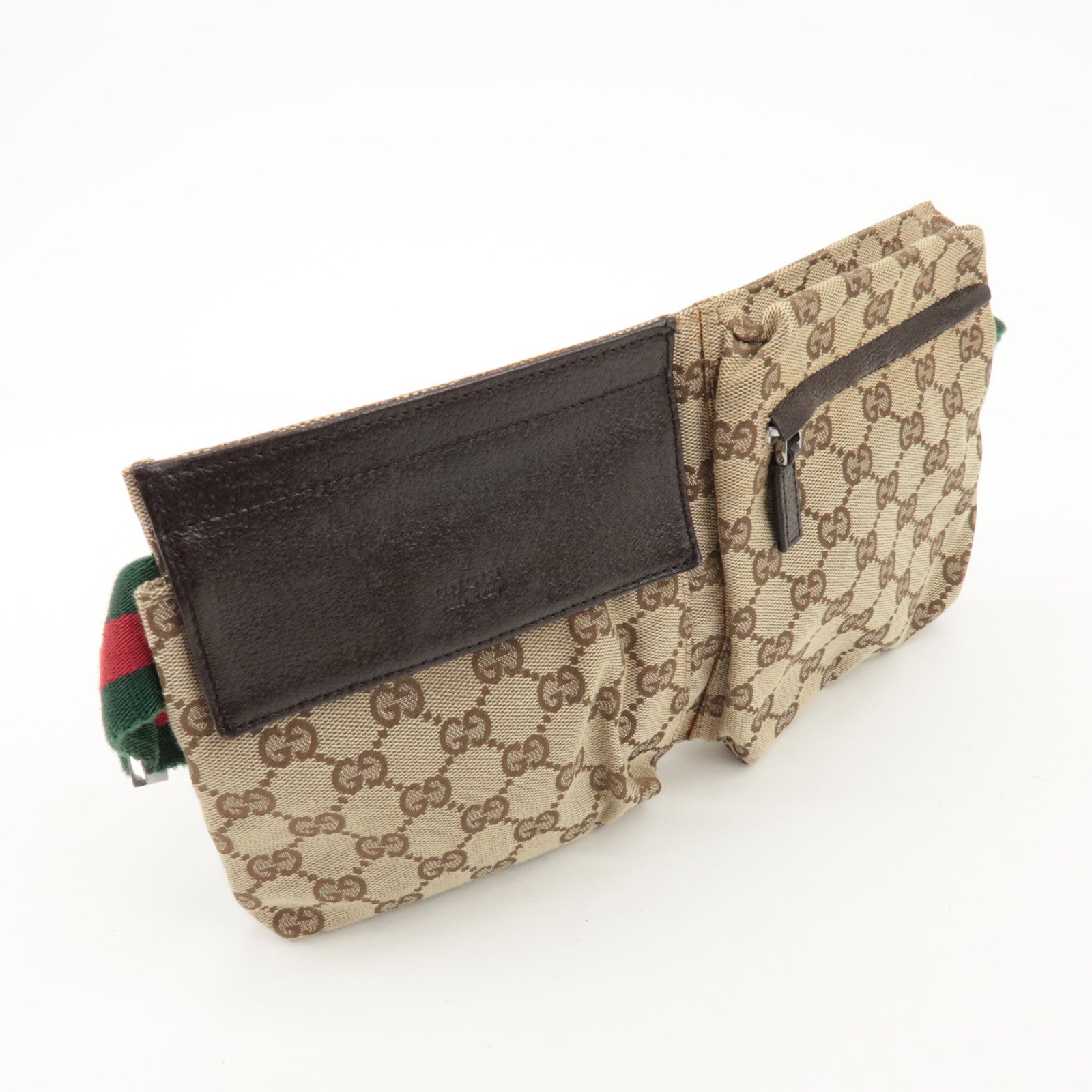 GUCCI GG Canvas Leather Waist Bag Crossbody Bag Beige Brown 28566 Used