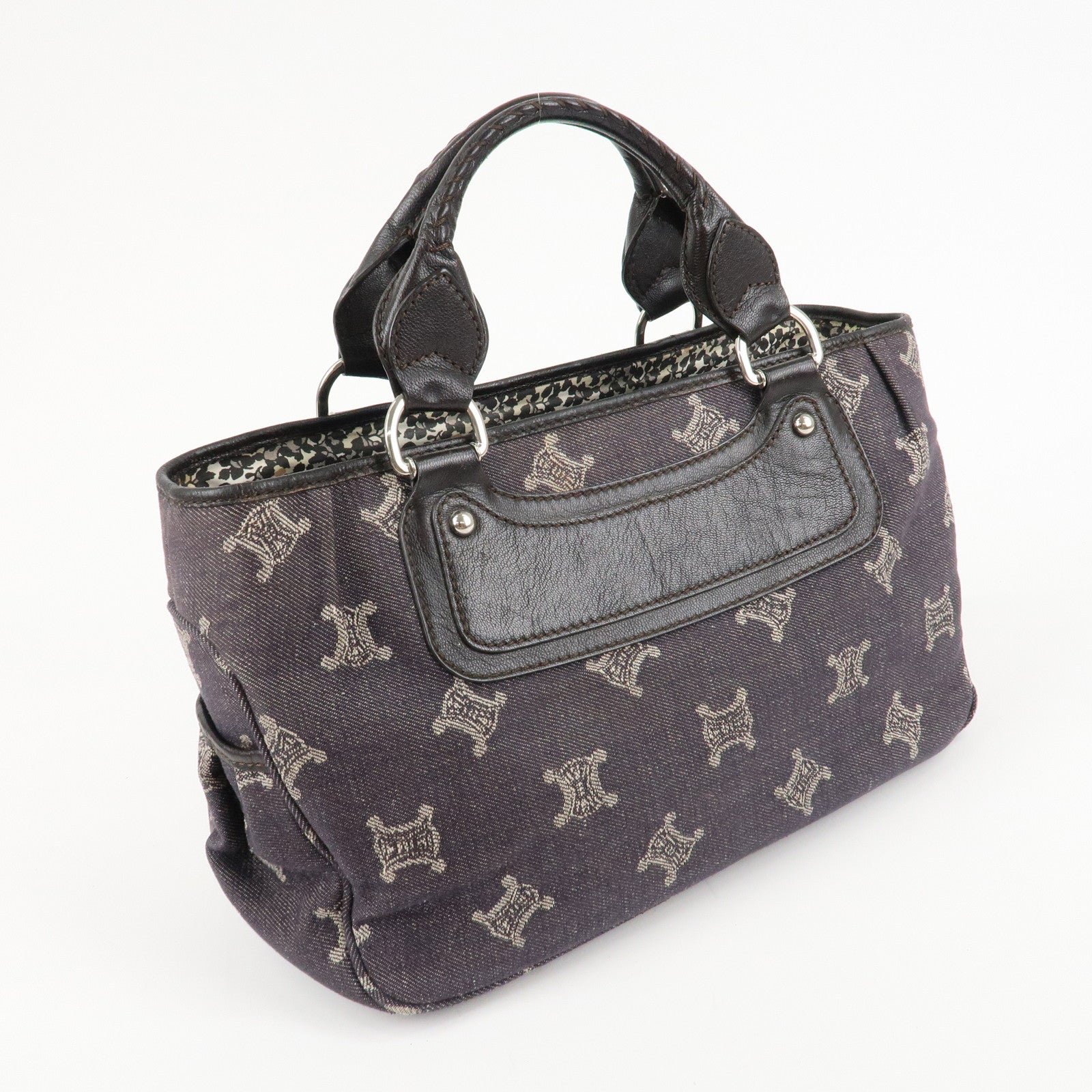 CELINE Magadam Denim Leather Boogy Bag Tote Bag Indigo Dark Brown Used