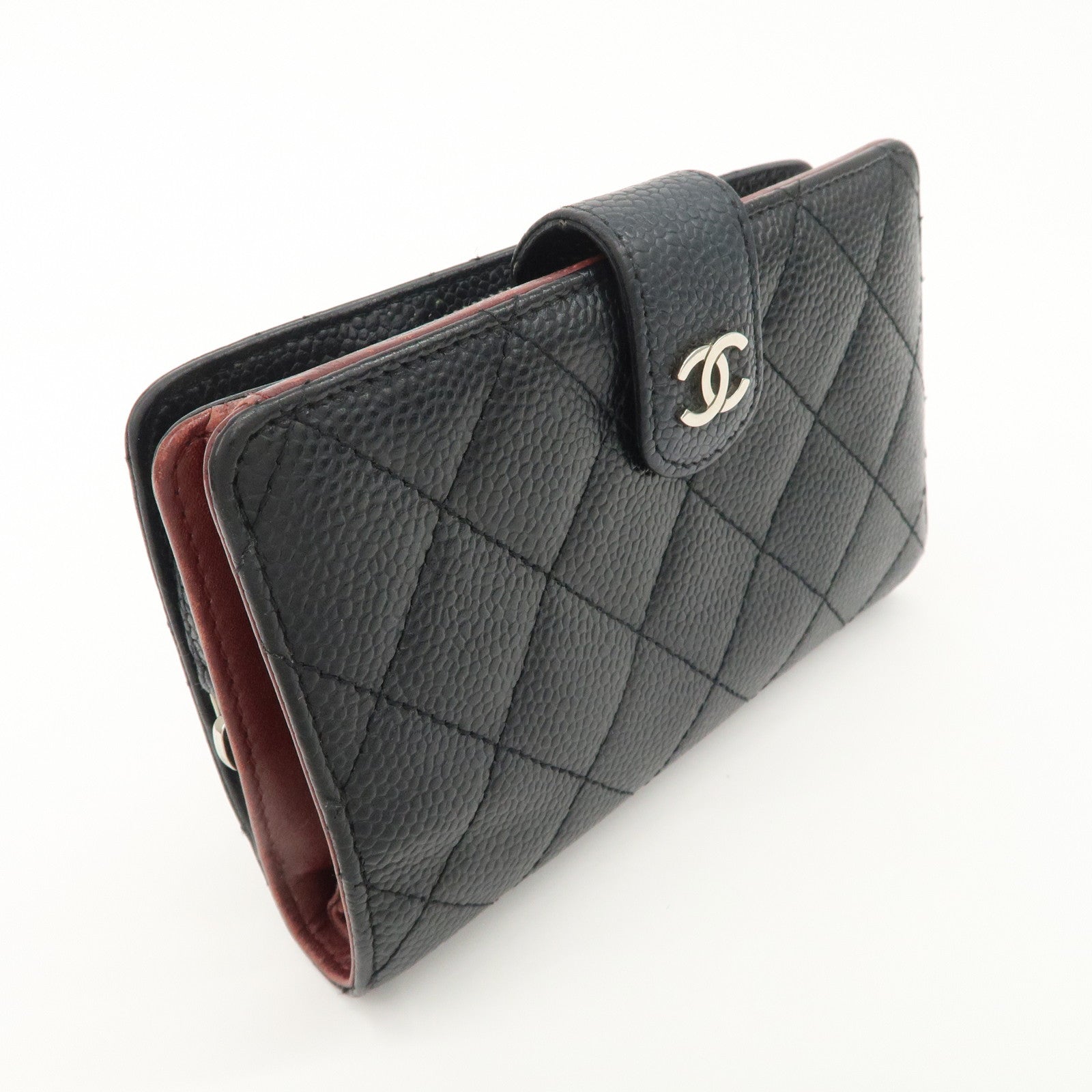 CHANEL COCO Mark Matelasse Caviar Skin Bi-fold Wallet A48667 Used
