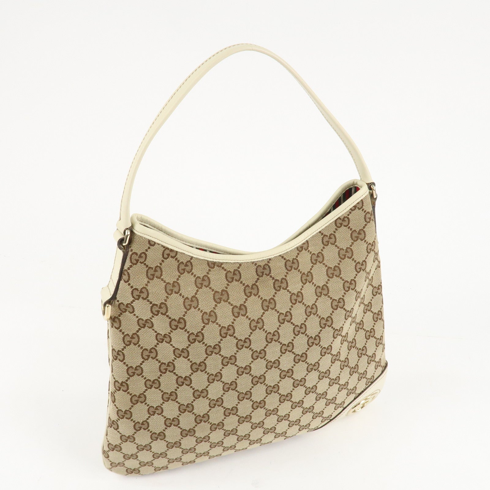 GUCCI New Britt GG Canvas Leather Shoulder Bag Beige Ivory 169947 Used