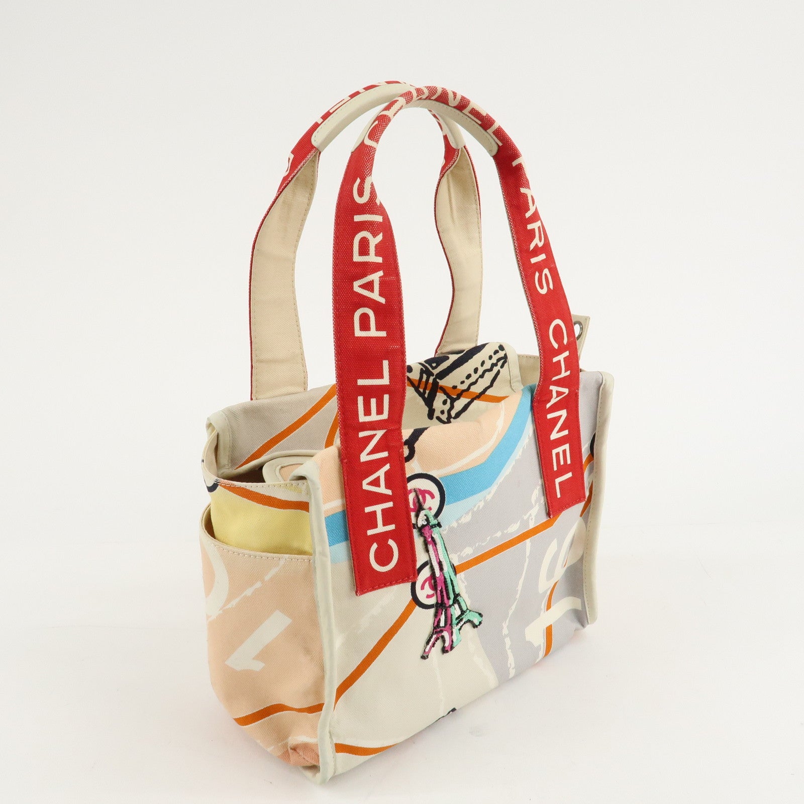 CHANEL Cruise Line Canvas Spangle Paris Map Tote Bag A30833 Used