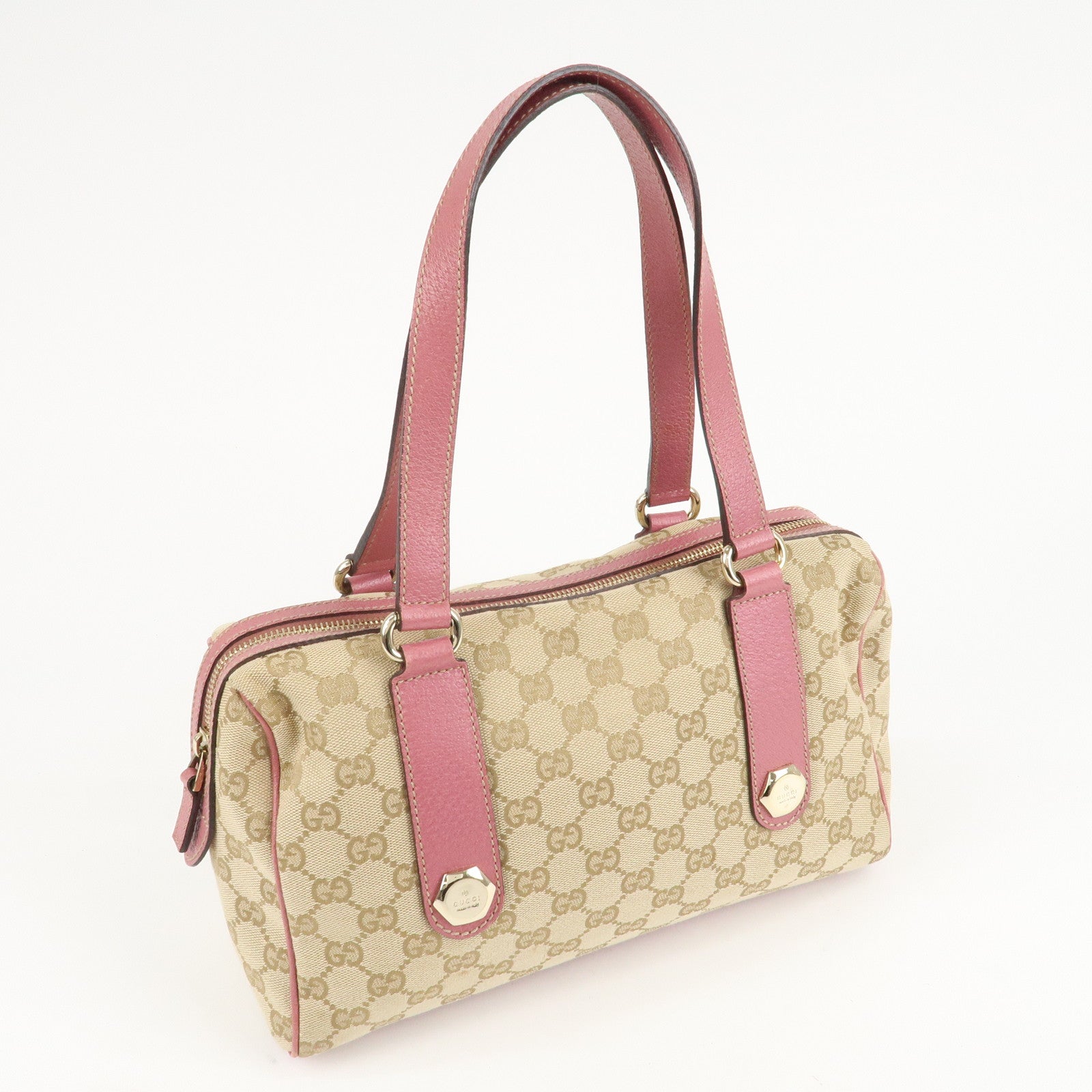 GUCCI GG Canvas Leather Mini Boston Bag Beige Pink 152457 Used