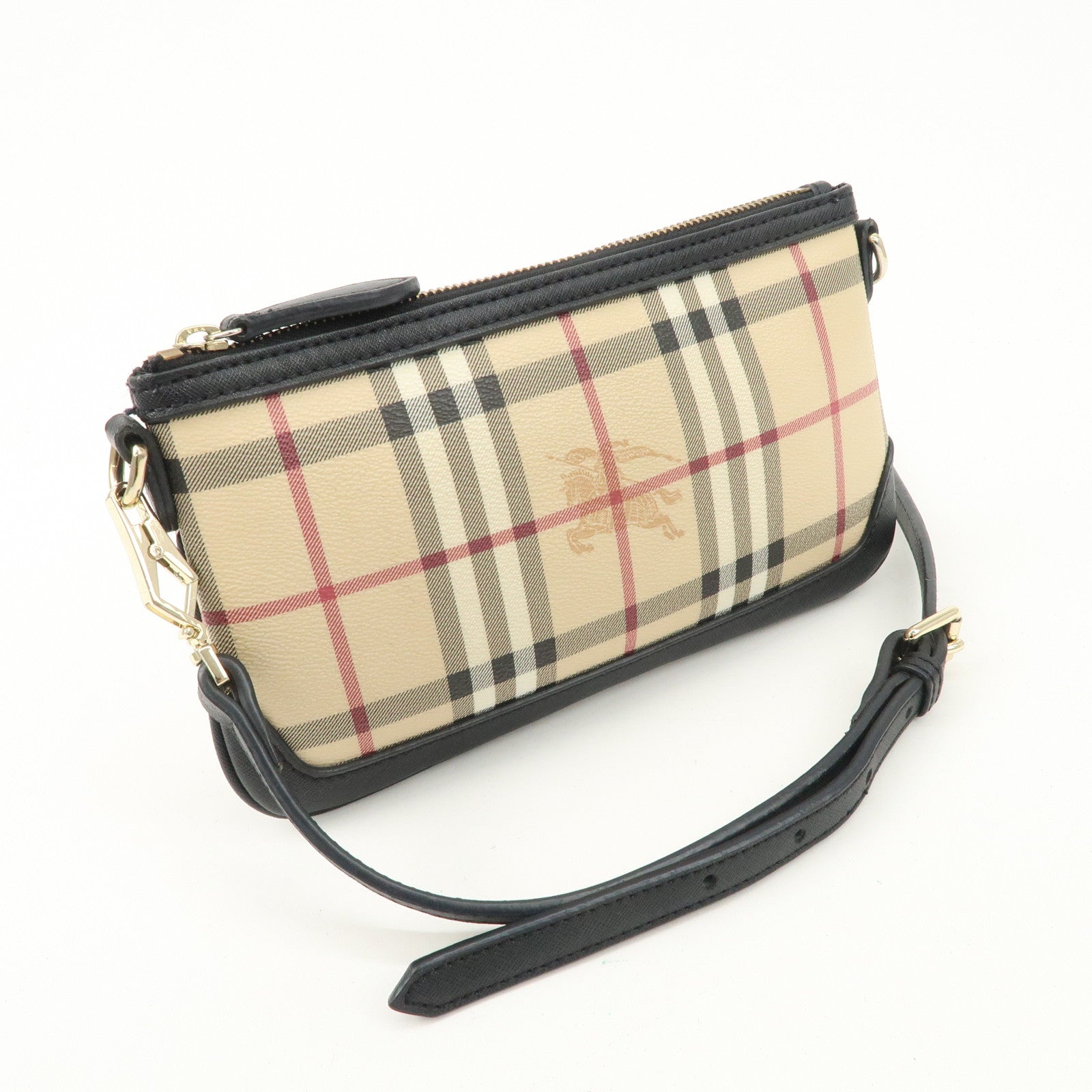 BURBERRY Nova Plaid PVC Leather Shoulder Bag Hand Bag Black Used