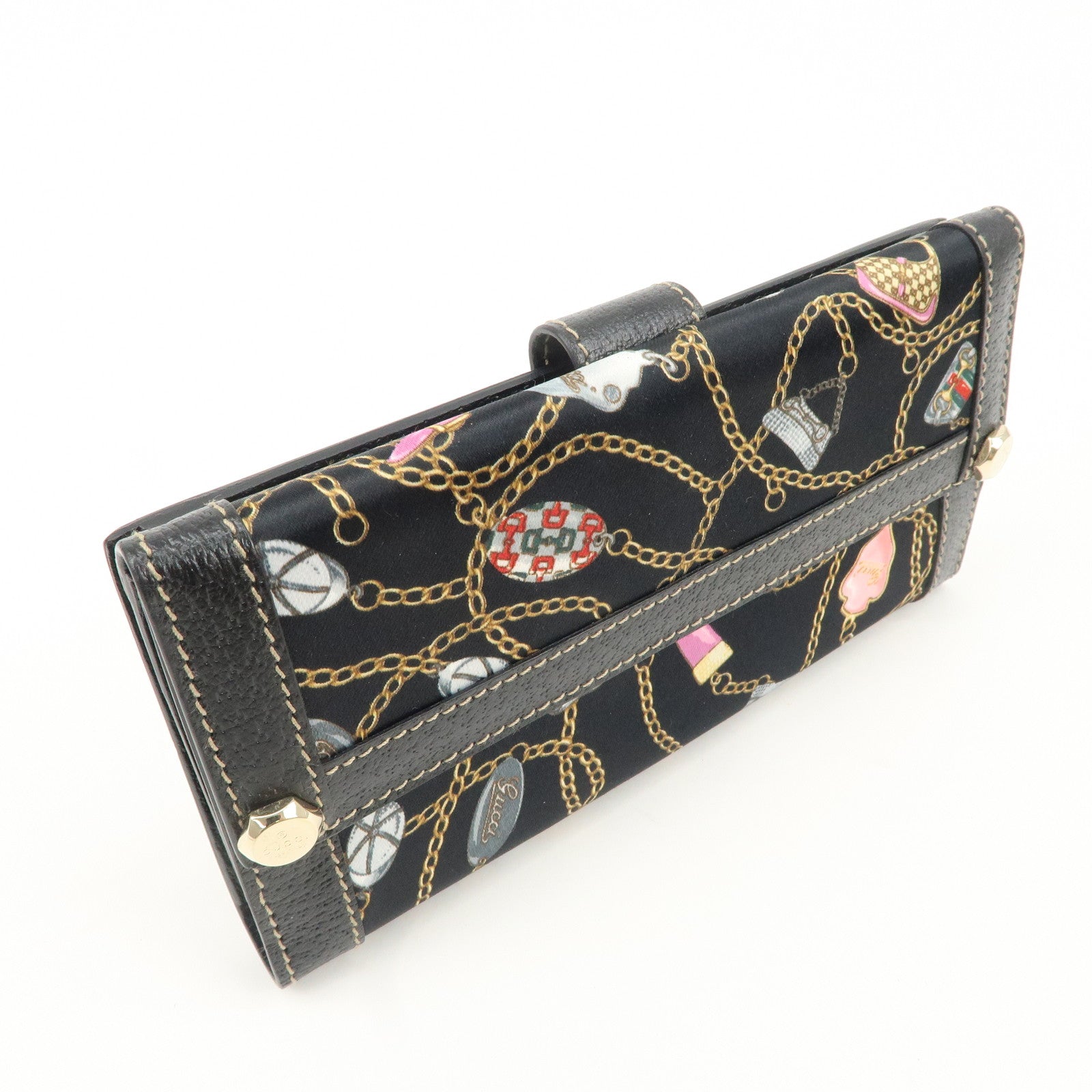 GUCCI Charmy Nylon Leather W Hook Long Wallet Black 153211 Used