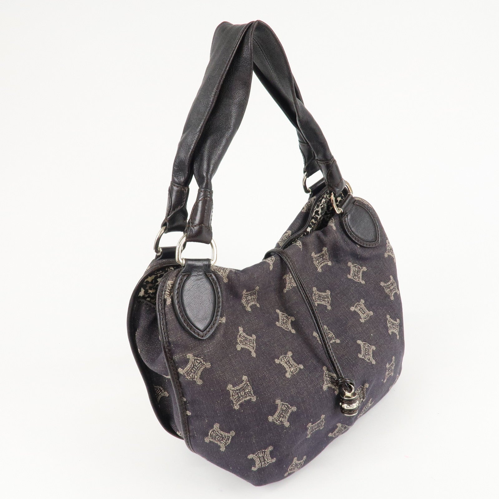 CELINE Macadam Denim Leather Bitter Sweet Shoulder Bag Navy Brown Used