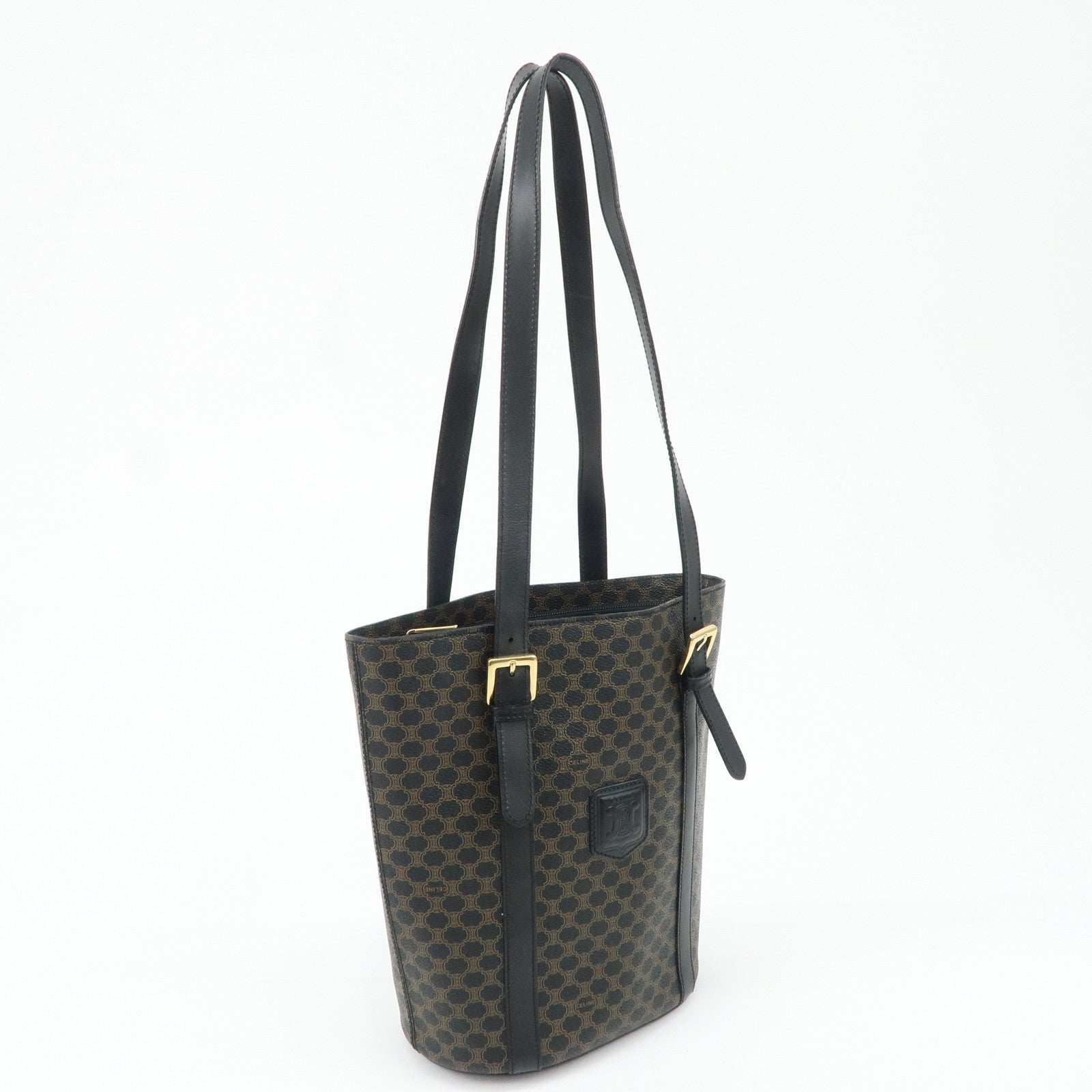 CELINE Macadam PVC Leather Tote Bag Shoulder Bag Brown Black Used