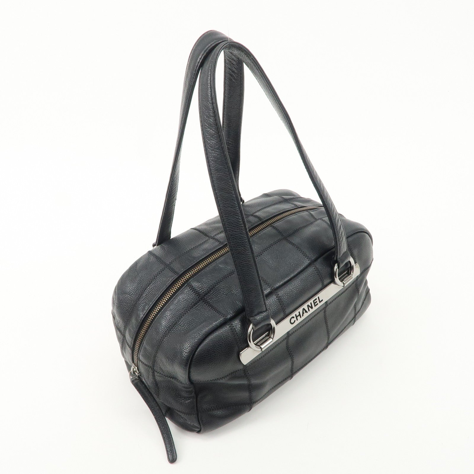 Chanel Chocolate Bar Caviar Skin Mini Boston Bag A26135 Used