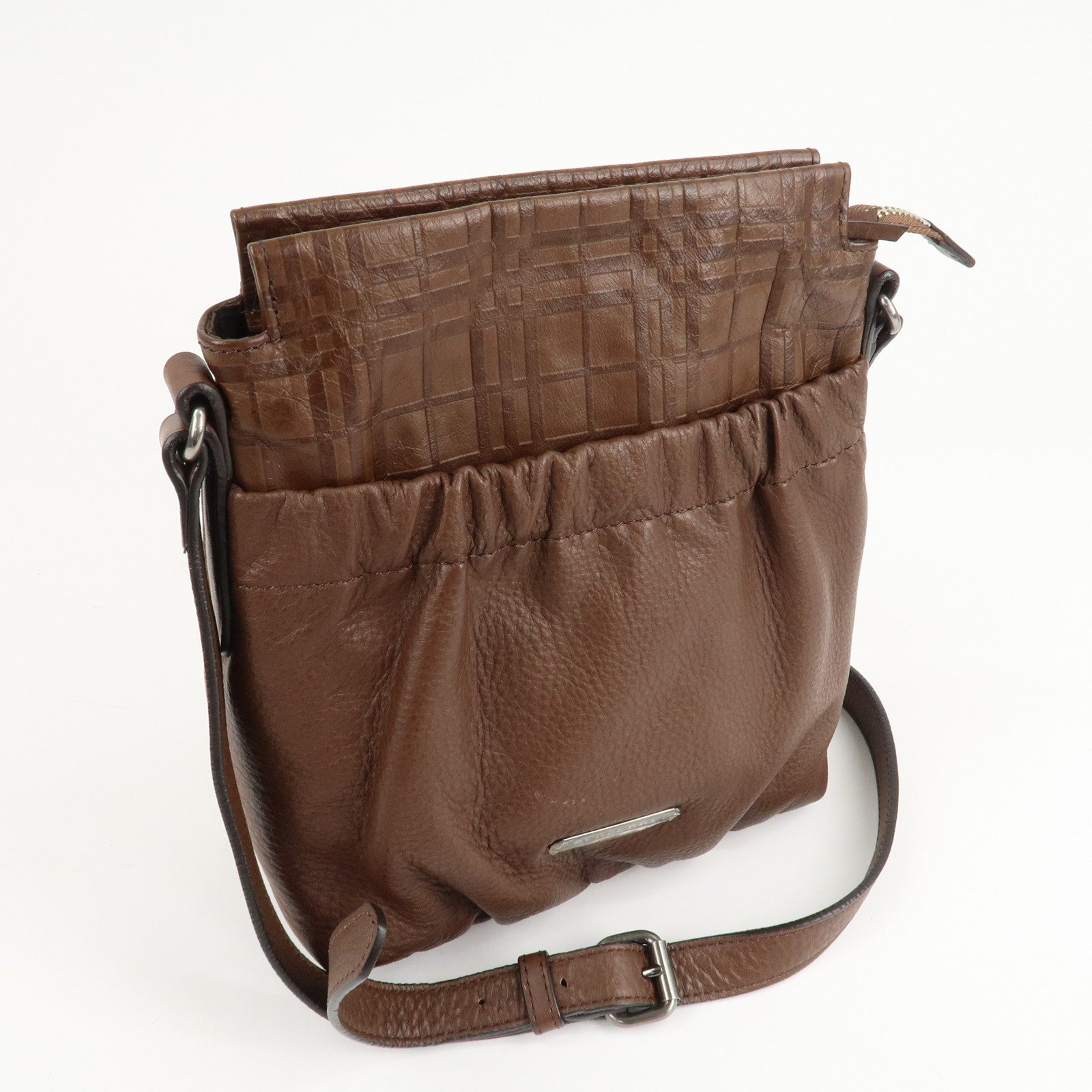 BURBERRY Leather Shoulder Bag Brown Silver Hardware Used