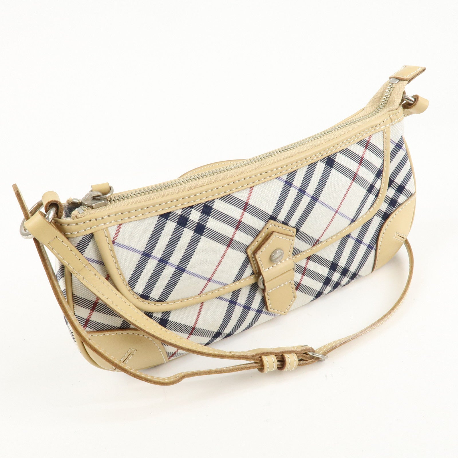 BURBERRY London Canvas Leather Nova Plaid Shoulder Bag Beige Ivory Used