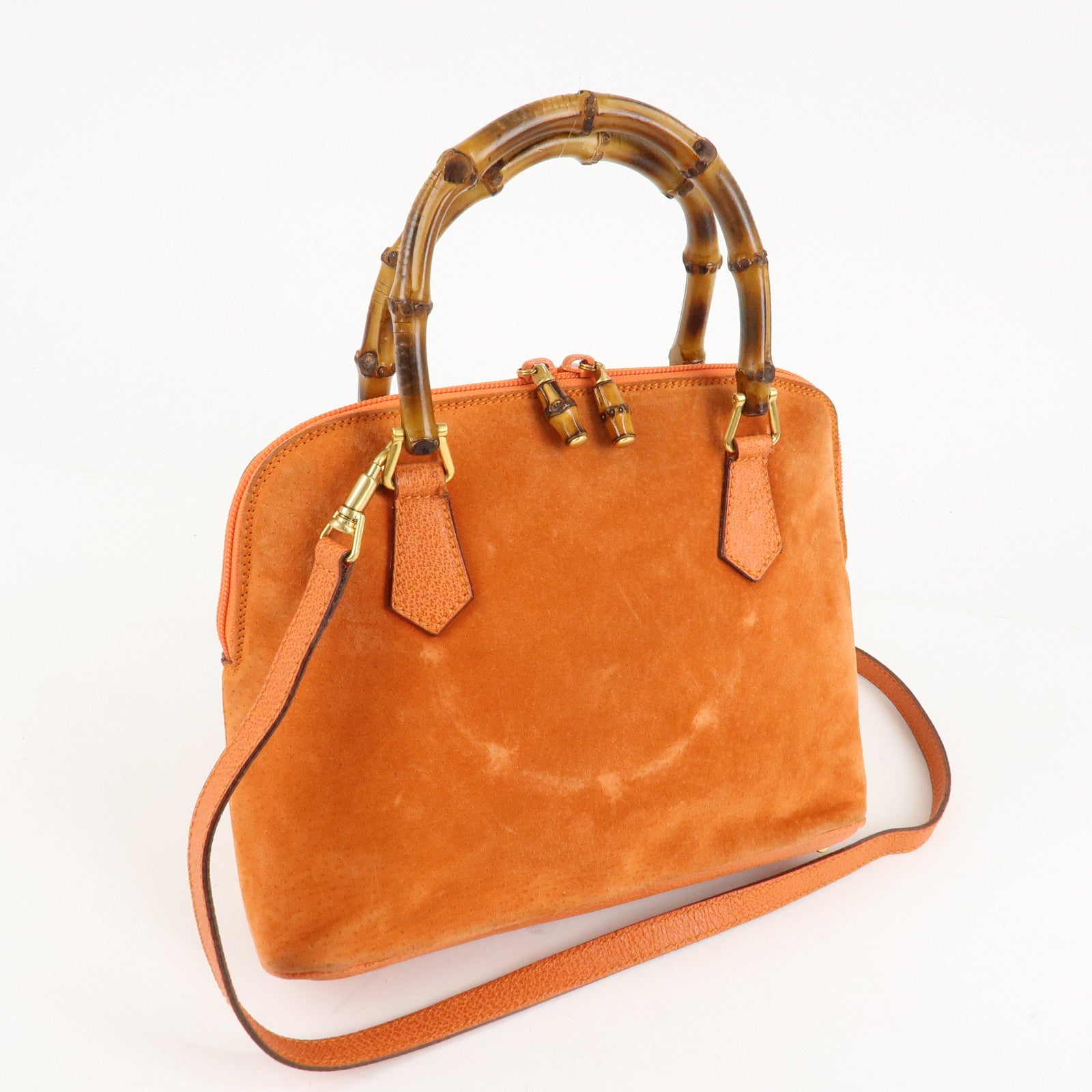 GUCCI Bamboo Suede Leather 2WAY Bag Orange 000.2296.0290 Used