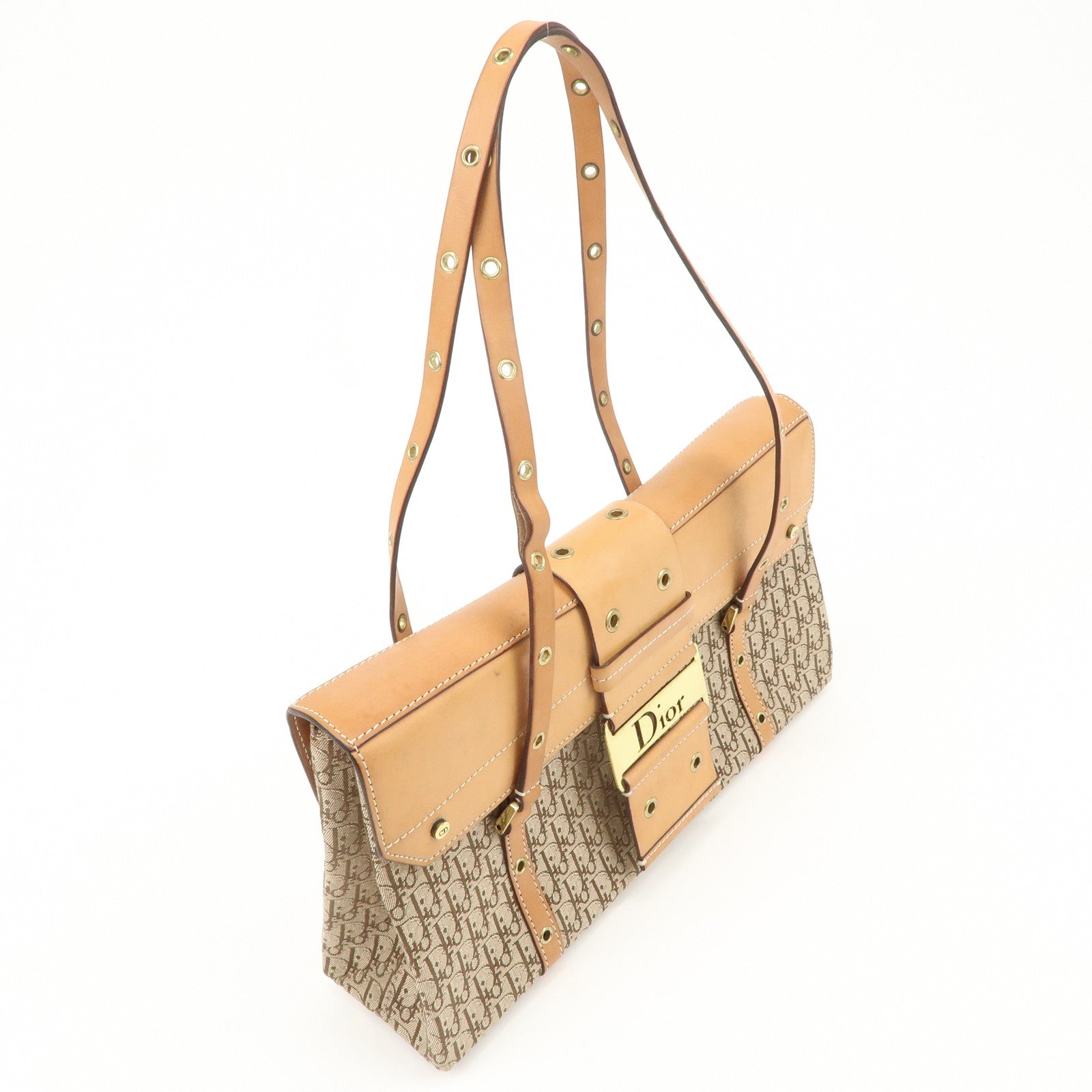 Christian Dior Trotter Street Chic Canvas Leather Shoulder Bag Used