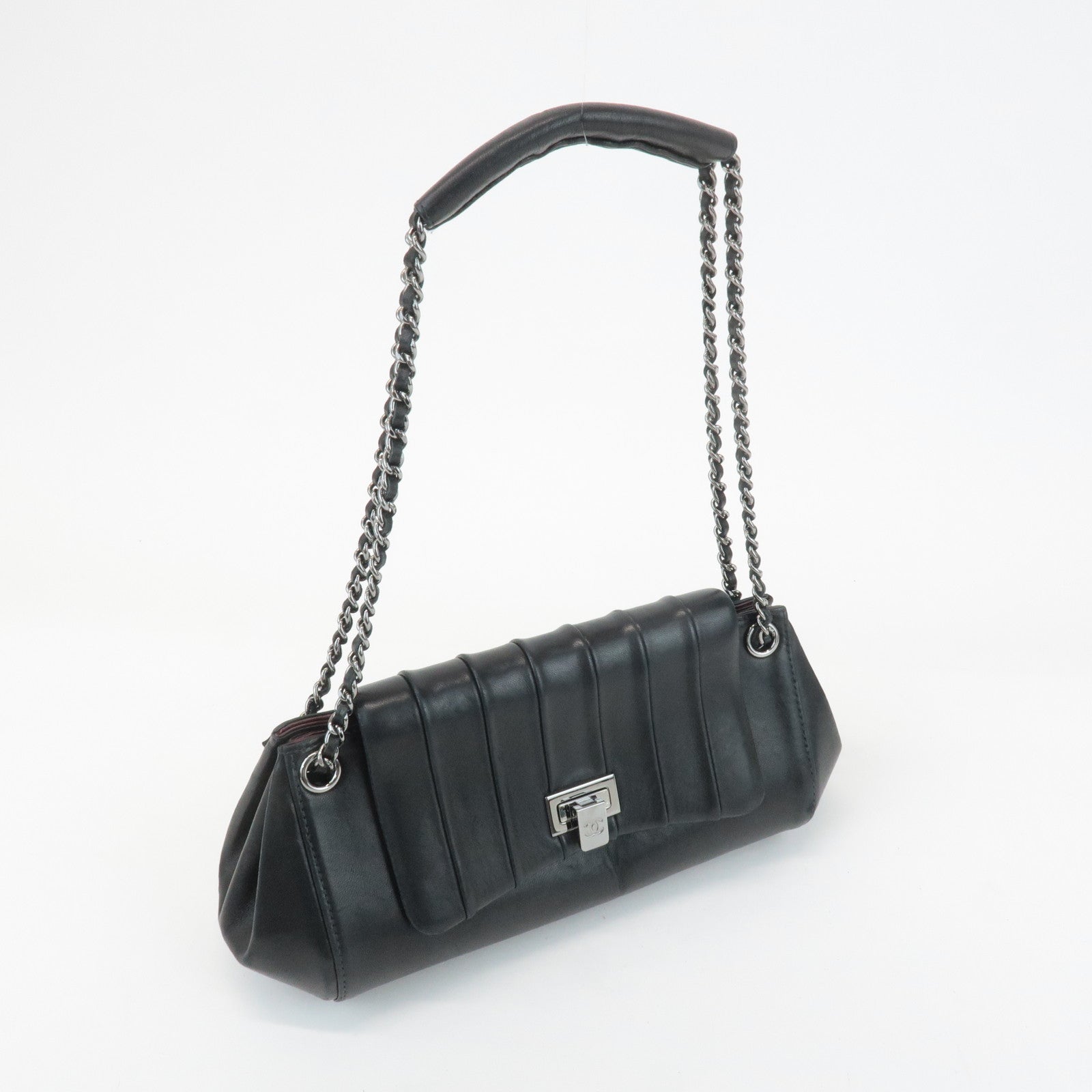 CHANEL Mademoiselle Lamb Skin Chain Shoulder Bag Hand Bag Black Used