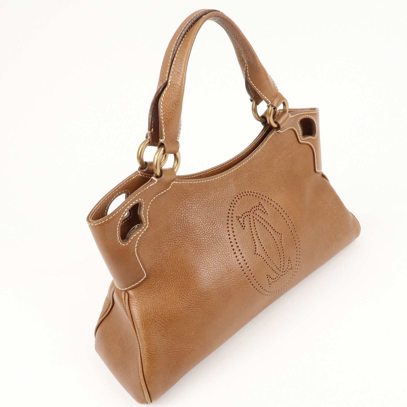 Cartier Leather Marcello de Cartier SM Hand Bag Brown Used