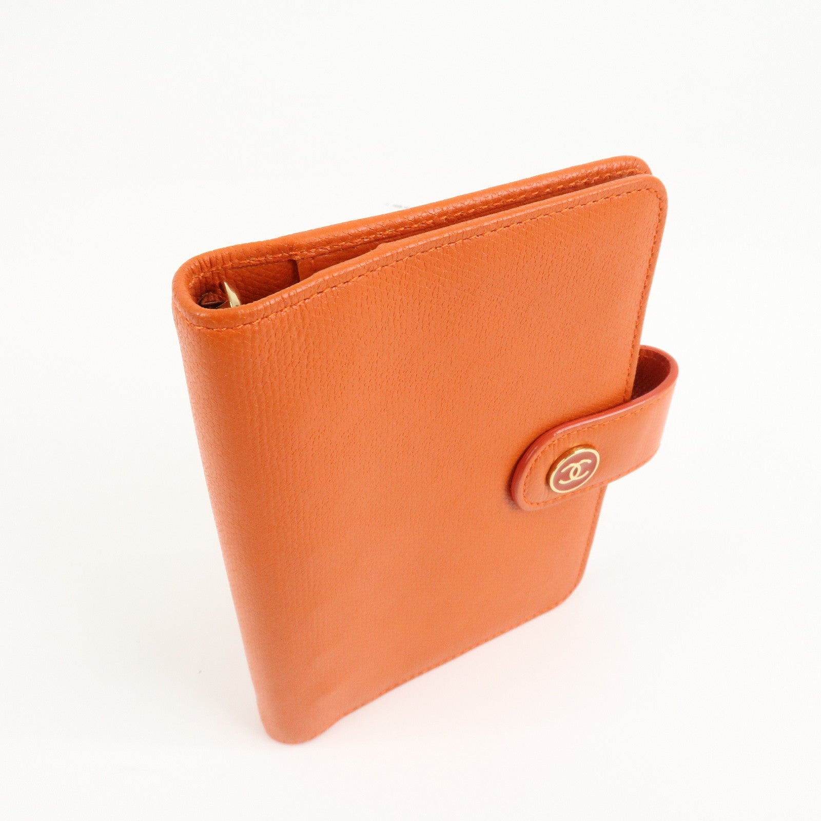 CHANEL Leather Planner Cover Orange Gold Hardware Used