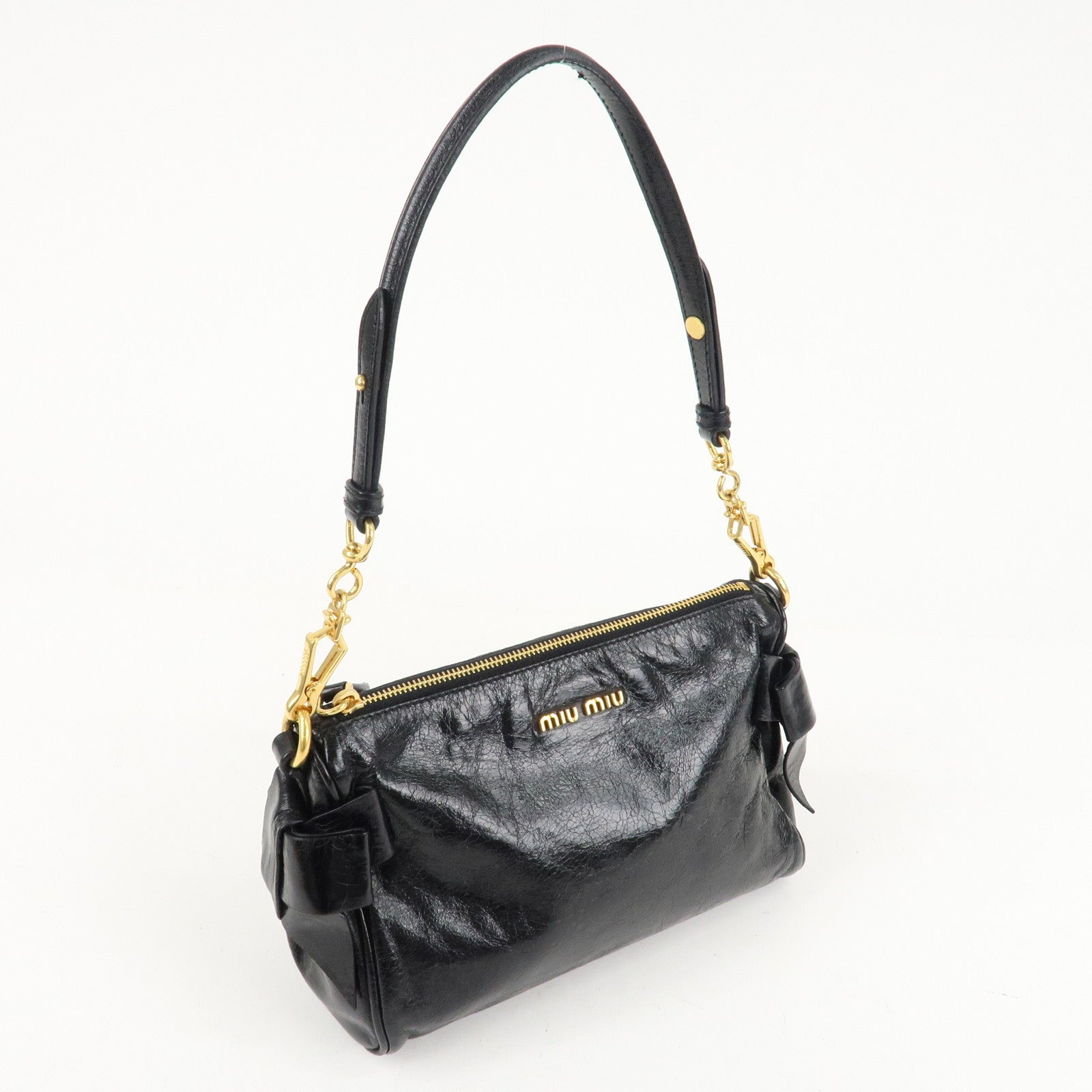 MIU MIU Leather Shoulder Bag Hand Bag Black Used