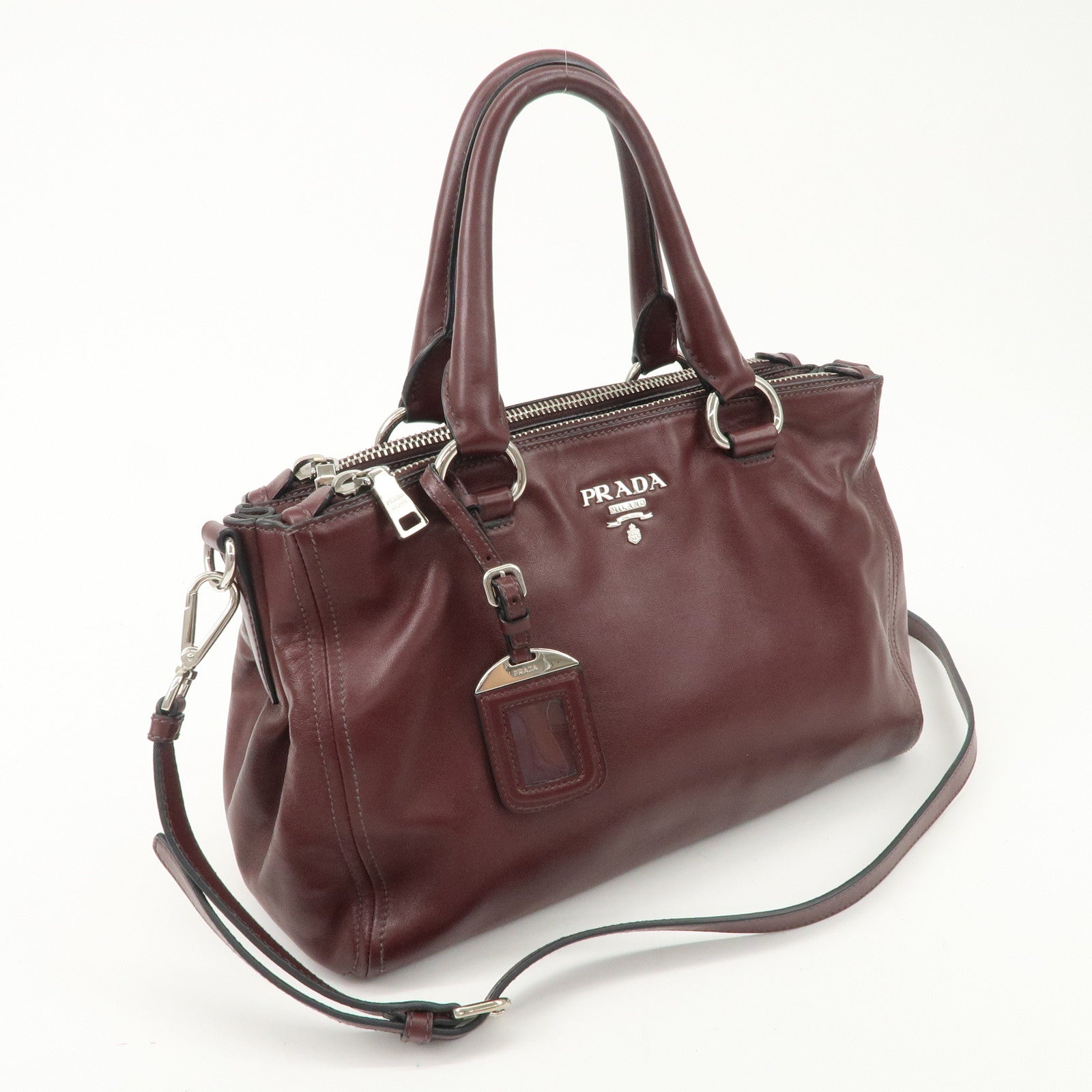 PRADA Leather 2Way Bag Hand Bag Shoulder Bag Bordeaux BN2866 Used