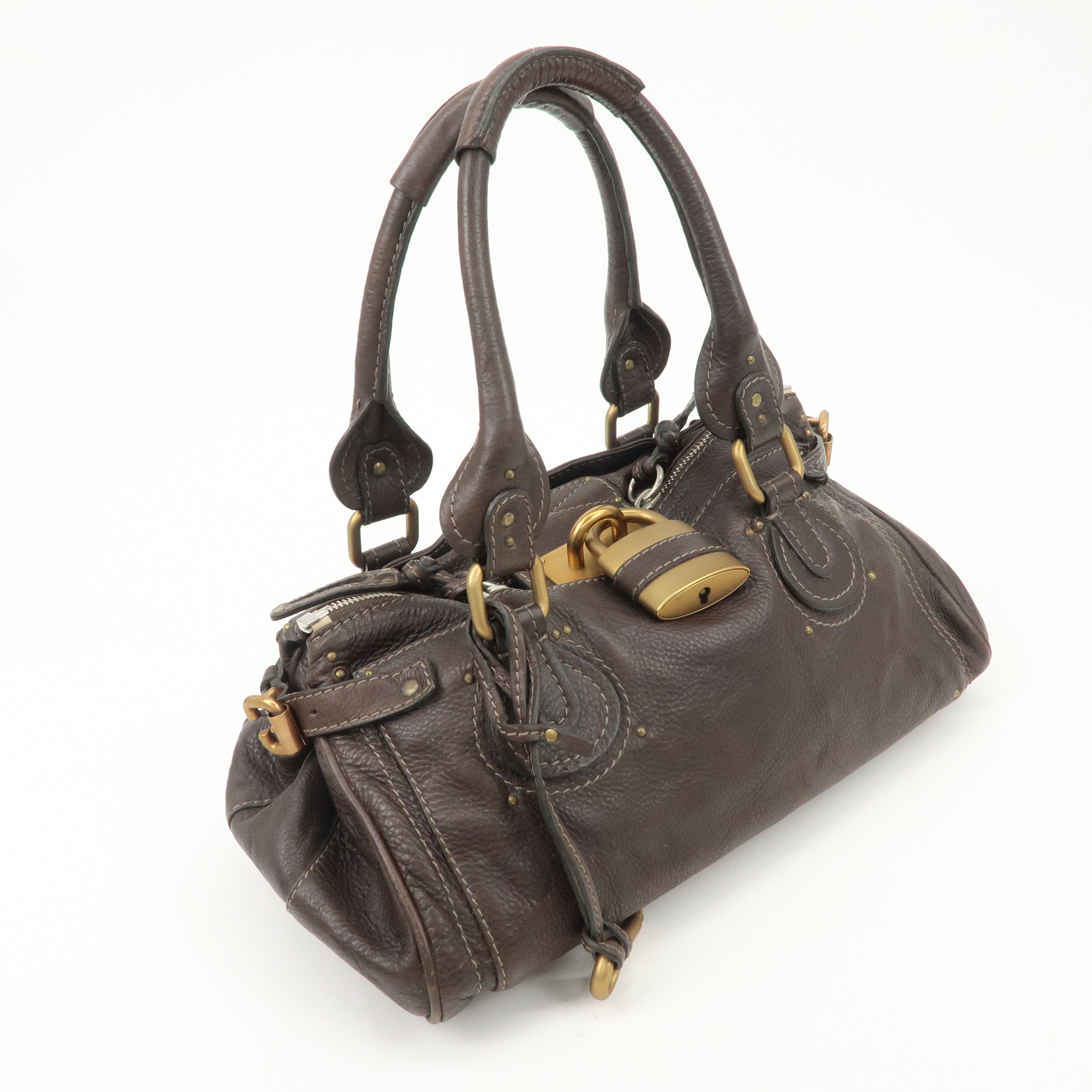 Chloe Paddington Leather Shoulder Bag Hand Bag Dark Brown Used