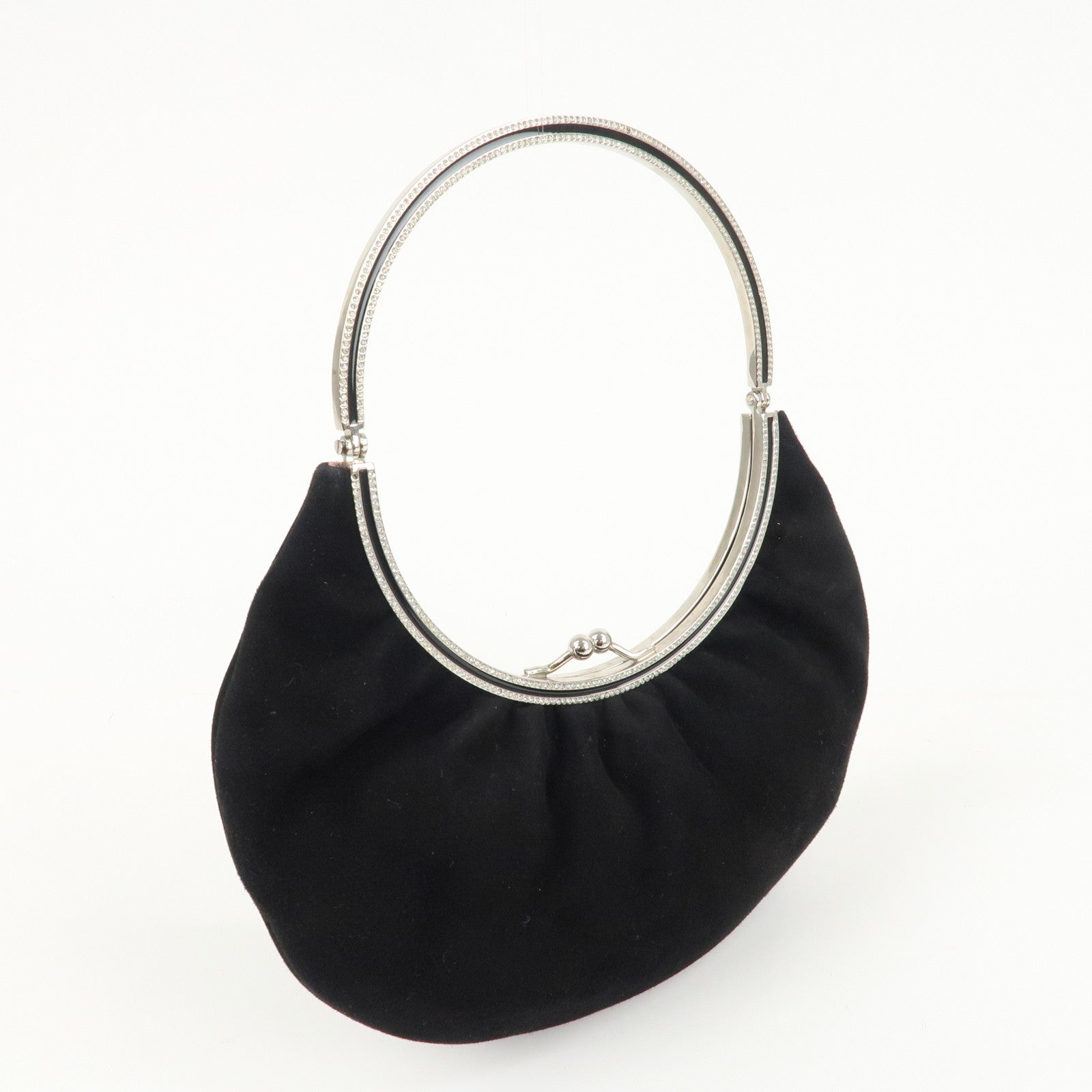 VALENTINO Suede Satin One-Handle Bijou Hand Bag Black Used